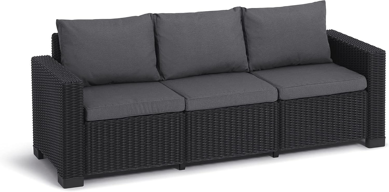 Allibert Amazon California 3-Sitzer anthrazit, Version 2022 - Rattanoptik, wetterfest, Garten, Outdoor