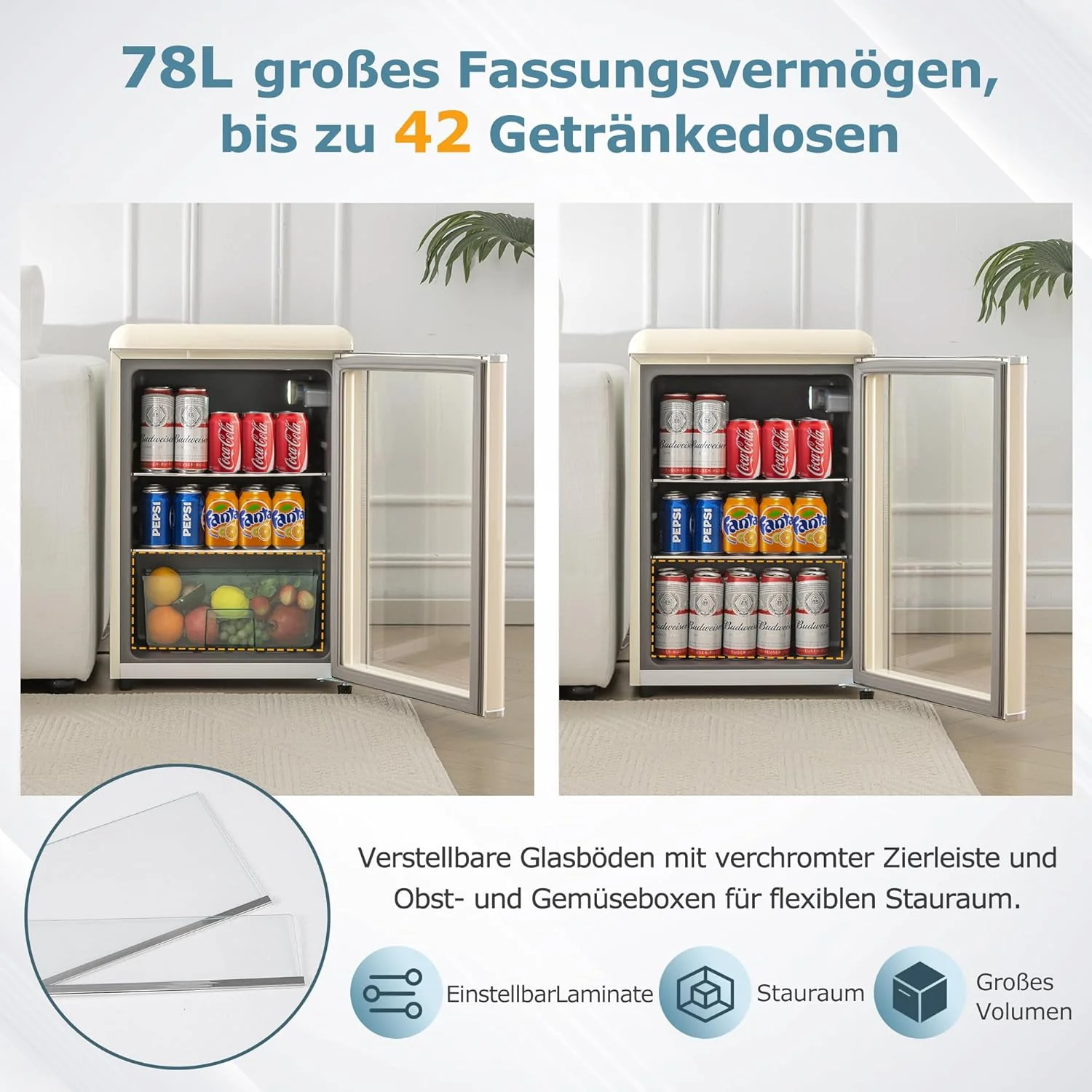 Merax Koelkast 128L, Vrijstaande Drankkoeler met 120L Koelruimte + 8L Vriezer, met LED Binnenverlichting en Verstelbare Legplanken, Superstil voor Restaurant, Bar, Drankjes en Bier