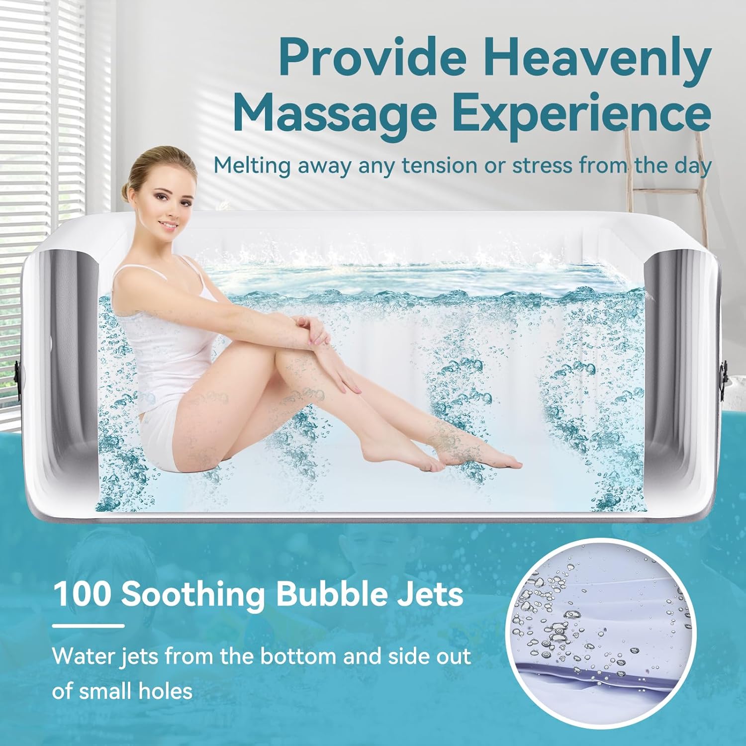 Hot Tub Aufblasbar für 2 Personen Mit LED, 2400W In/Outdoor SPA Pool Winterfest Mit 100 LuftdüSen, Frostschutz, 550 Liter, Auslaufsichere, Energiesparend, Bubble Spa & Wellness Massage