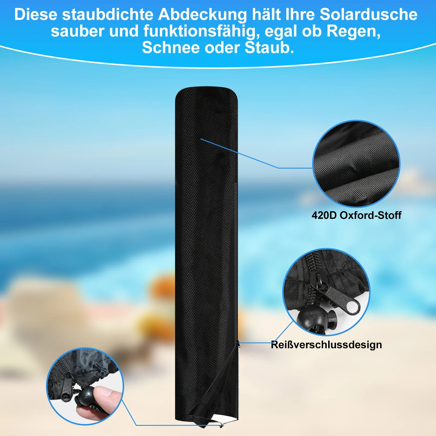 Sonnewelt 60L Solardusche Gartendusche Inkl. Schutzhaube und Handbrause