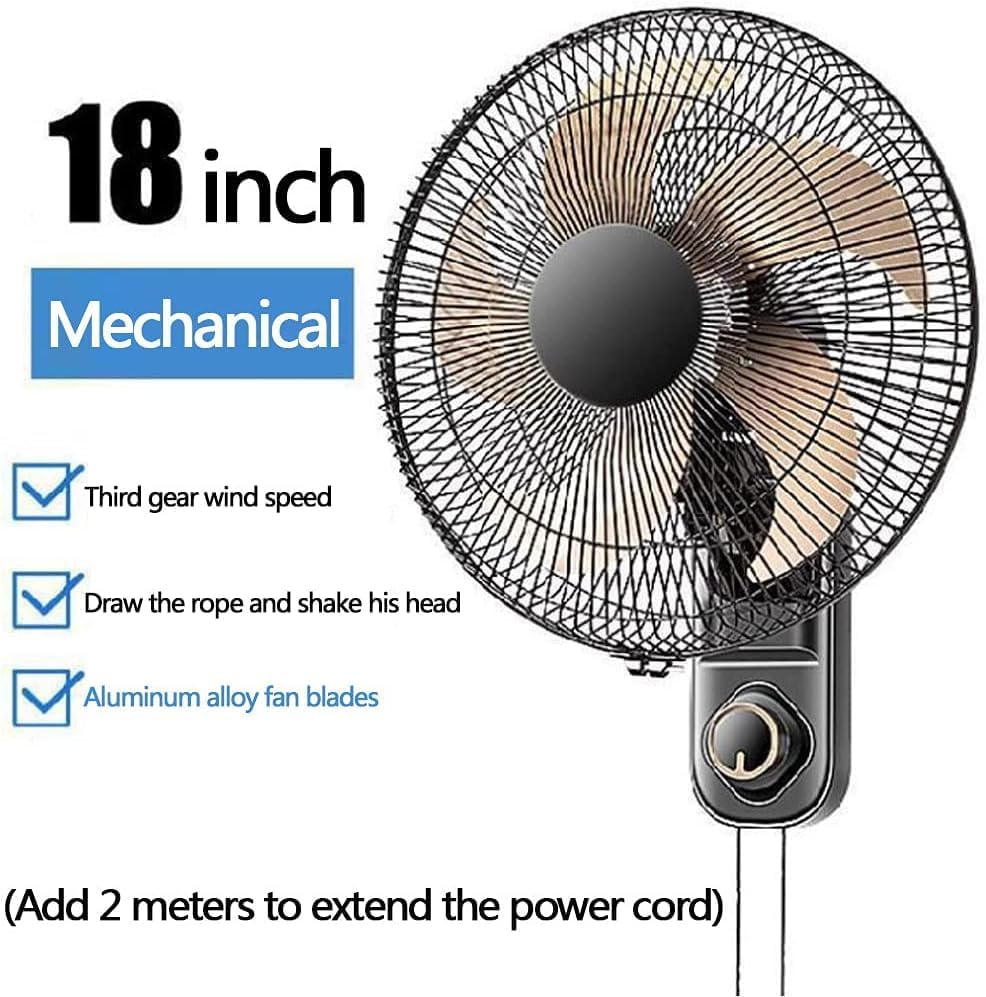 Wandventilator, 45 cm (18 Zoll) Wandventilator, Elektrischer Wandventilator, D-Bi-Fan, DREI Geschwindigkeitsstufen, Beweglicher Weitwinkelkopf, Leistungsstarker Motor
