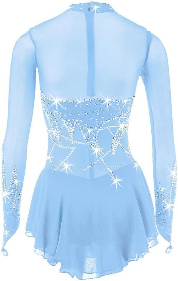 Eislaufen Kleid for Frauen, Sky Blue Handgemachte Eiskunstlauf Berufswettbewerb Kostüm Auf Bestellung Langärmelkleid
