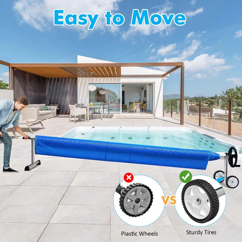 18 Ft Solar Pool Cover Reel Set With Hand Crank Amp Wheels Aluminum Solar Swimming Inground Cover Blanket Reel Roller - High Quality Set For Everyday Use