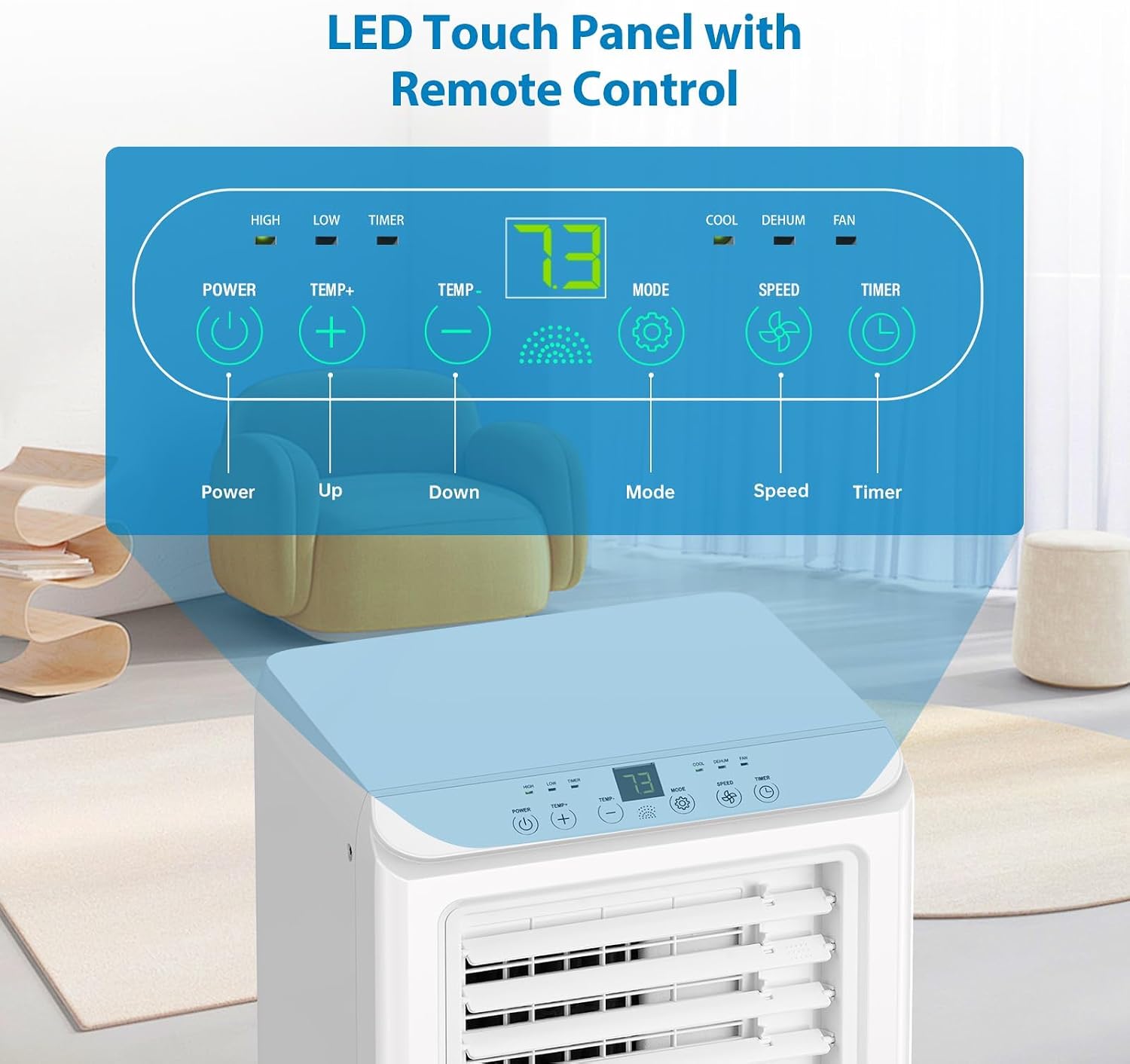 Tragbare Klimaanlage 8000 BTU mit Schnellkühlung, 54 dB Leise, Fernbedienung, 24 Stunden Timer mit Luftentfeuchter, AC Einheit