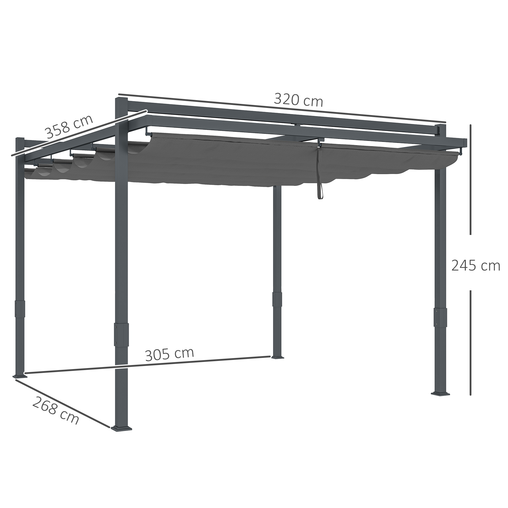 Pergola met Schuifdak ca. 3,5x3m Aluminium Duurzaam Winterbestendige Zonwering Grijs