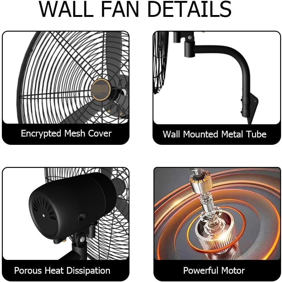 Oszillierender, Robuster Wandventilator Mit Verstellbarer Neigung, Leiser Eckventilator Für Werkstatt, Garage, Terrasse, Gewerbe Und Industrie – Einfarbig – 650 Mm, Einfarbig – 650 Mm, Einfarbig – 75