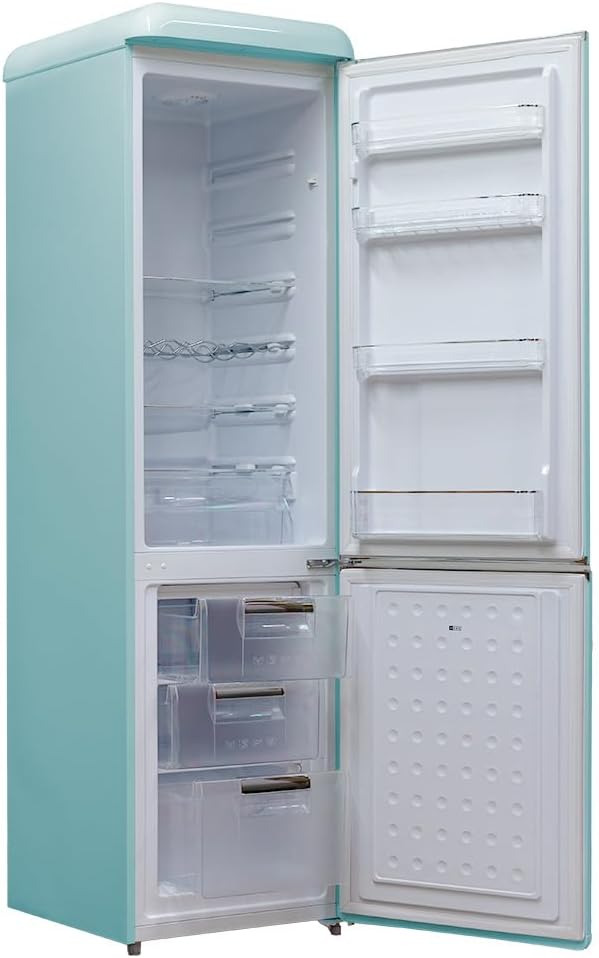 PYRAMIDEA Réfrigérateur Combiné Vintage Rétro Mambo Couleur Bleu clair Capacité 300 Bruts (nets 187 L Frigo + 57 L Freezer) Mambo309LB