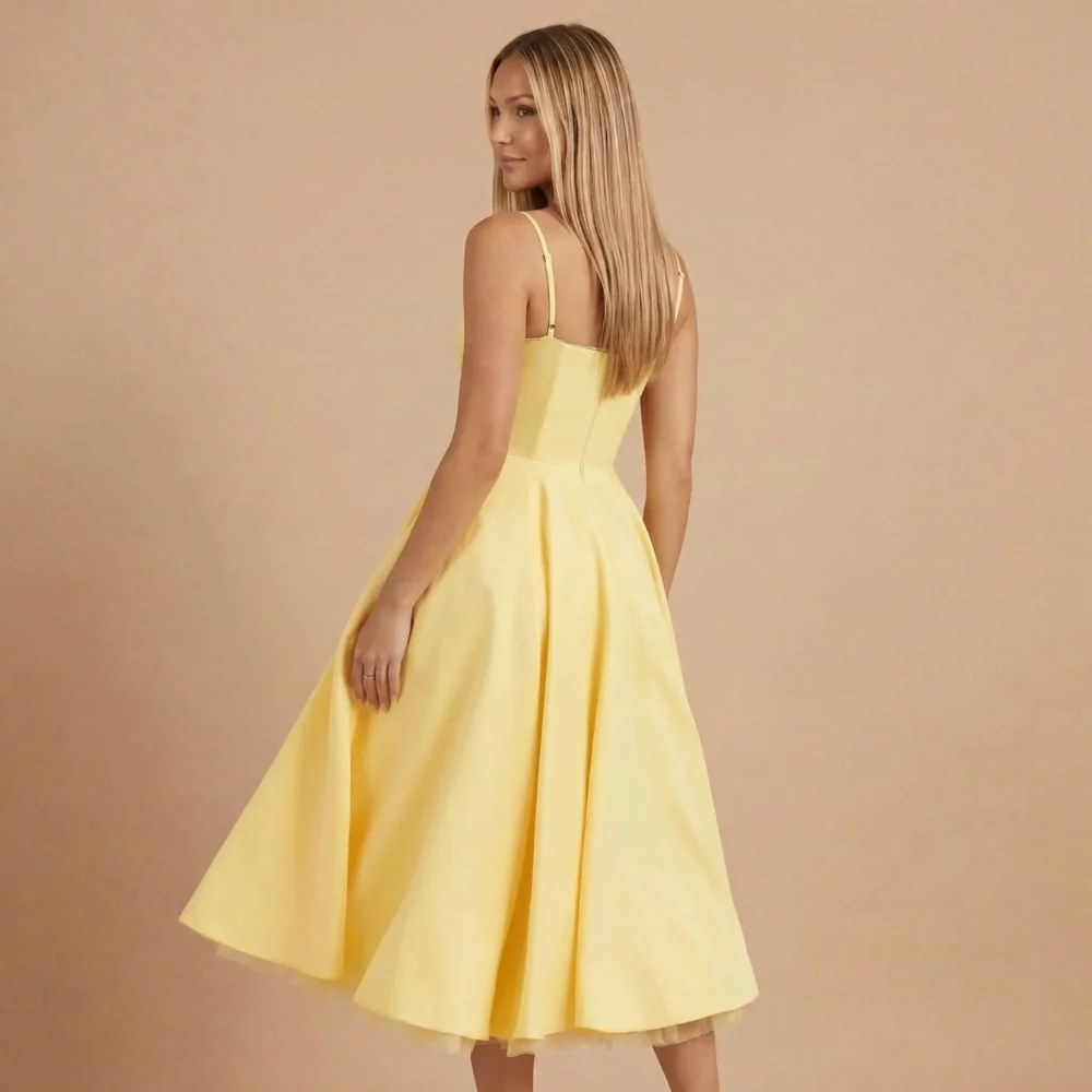 Damen Cocktail-Midikleid mit Herzausschnitt und ausgestelltem Rock