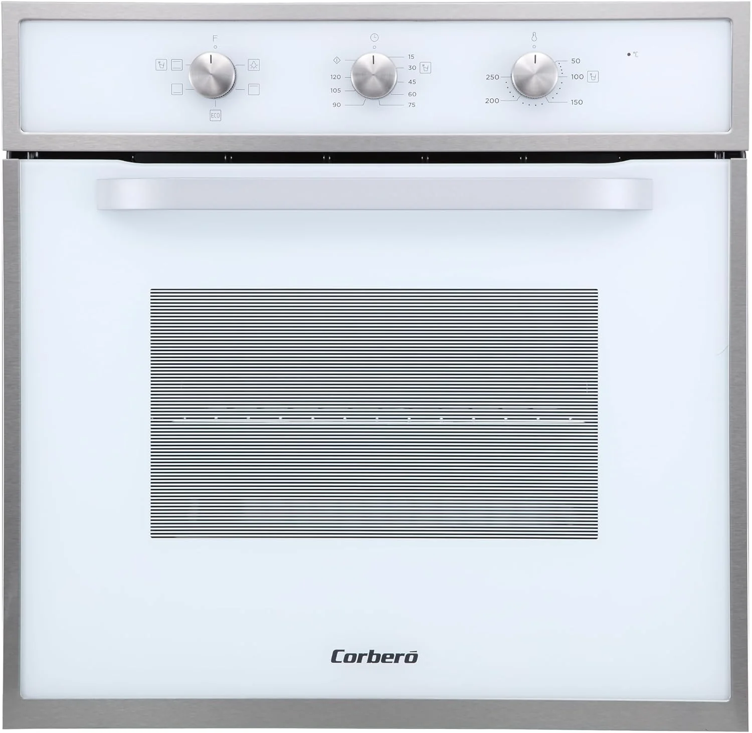 Corberó - Horno convección 70L | CCHM603W | 60x60x58 cm |Convencional con 4 Programas | Luz Interior | Limpieza Hidrólisis | Puerta Doble Cristal | 2100W | Blanco perfil Inox