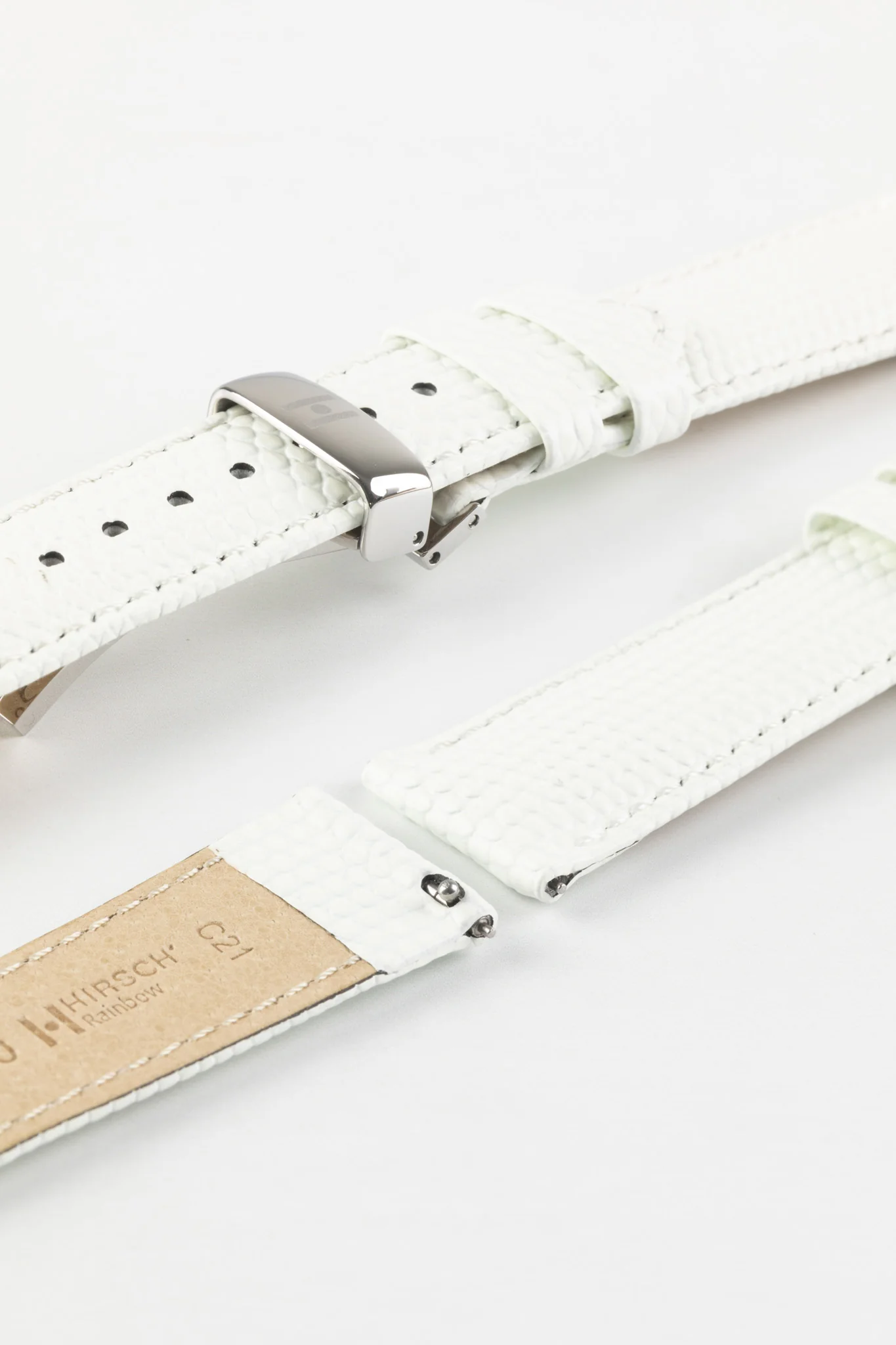 Hirsch RAINBOW Lizard Embossed Leather Watch Strap in WHITE