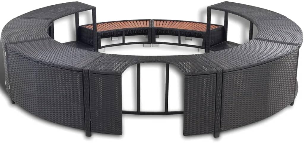 Hommdiy Umrandung mit Stauraum für Whirlpool Spa Schwimmbecken Poolumrandung Poly Rattan Schwarz Hartholz Rund Pulverbeschichteter Stahl Schwarz Schwimmbadwerbung, 41454110