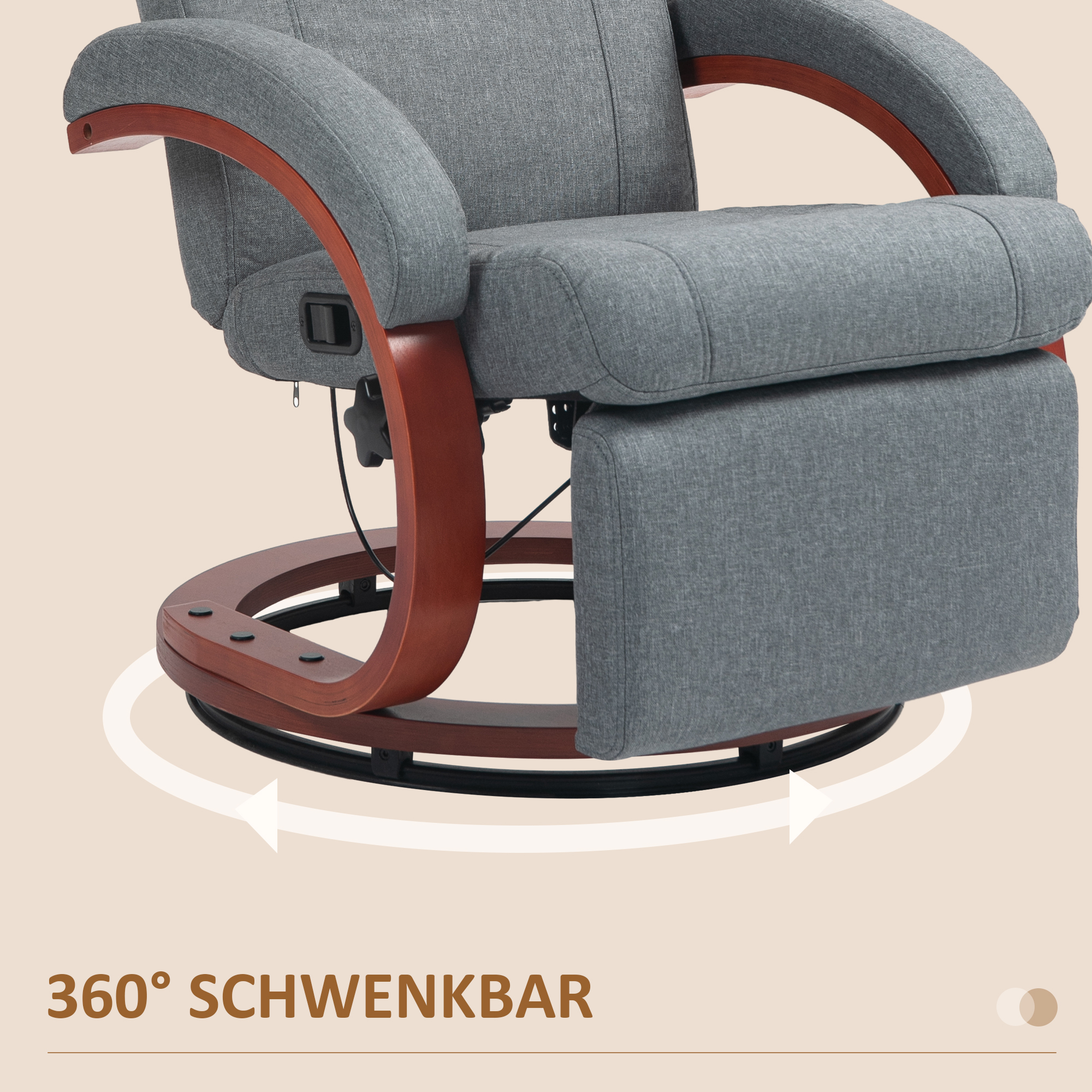 Relaxfauteuil met Opklapbare Voetensteun, Draaibaar, Kantelbare Rugleuning, Linnenlook, Tot 140 kg, Grijs