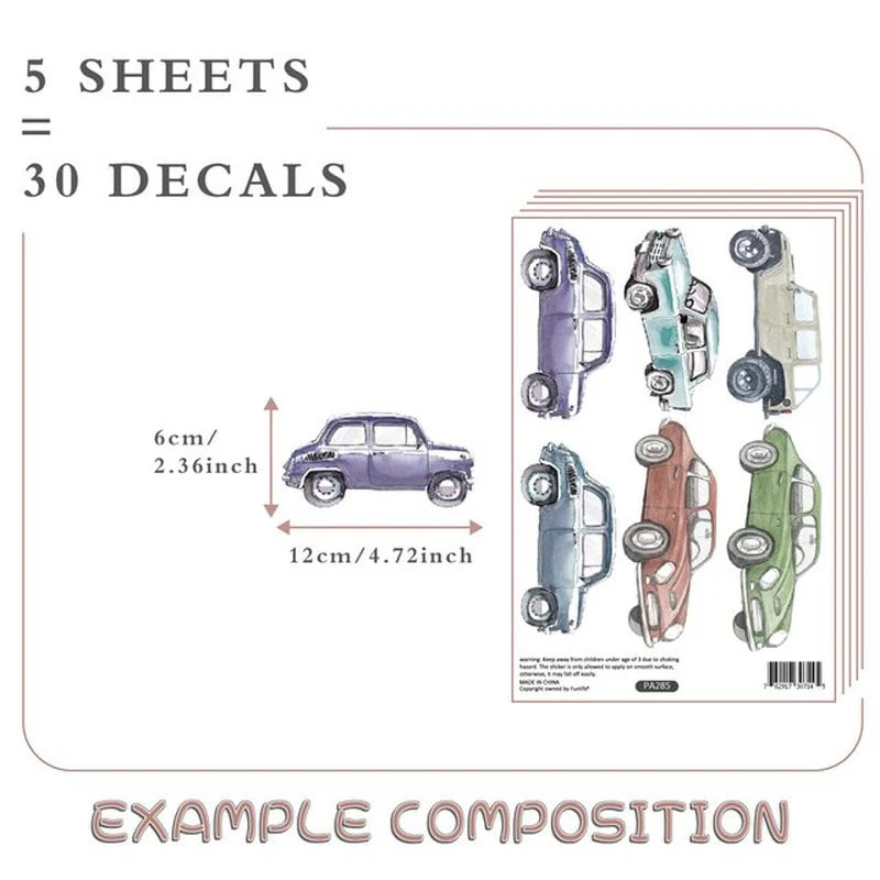 Vintage Car Nursery Watercolor Wall Decals