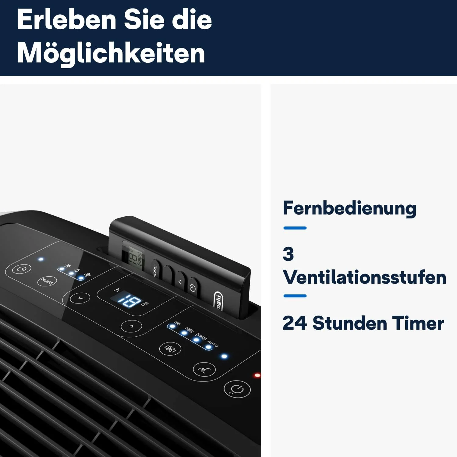De'Longhi Pinguino PAC EM93 Silent, mobiele airconditioner voor ruimtes tot 90 m3, 10.500 BTU/u, 2,6 kW, 63 dB, ontvochtigingsfunctie, energieklasse A, 24-uurs timer, wit