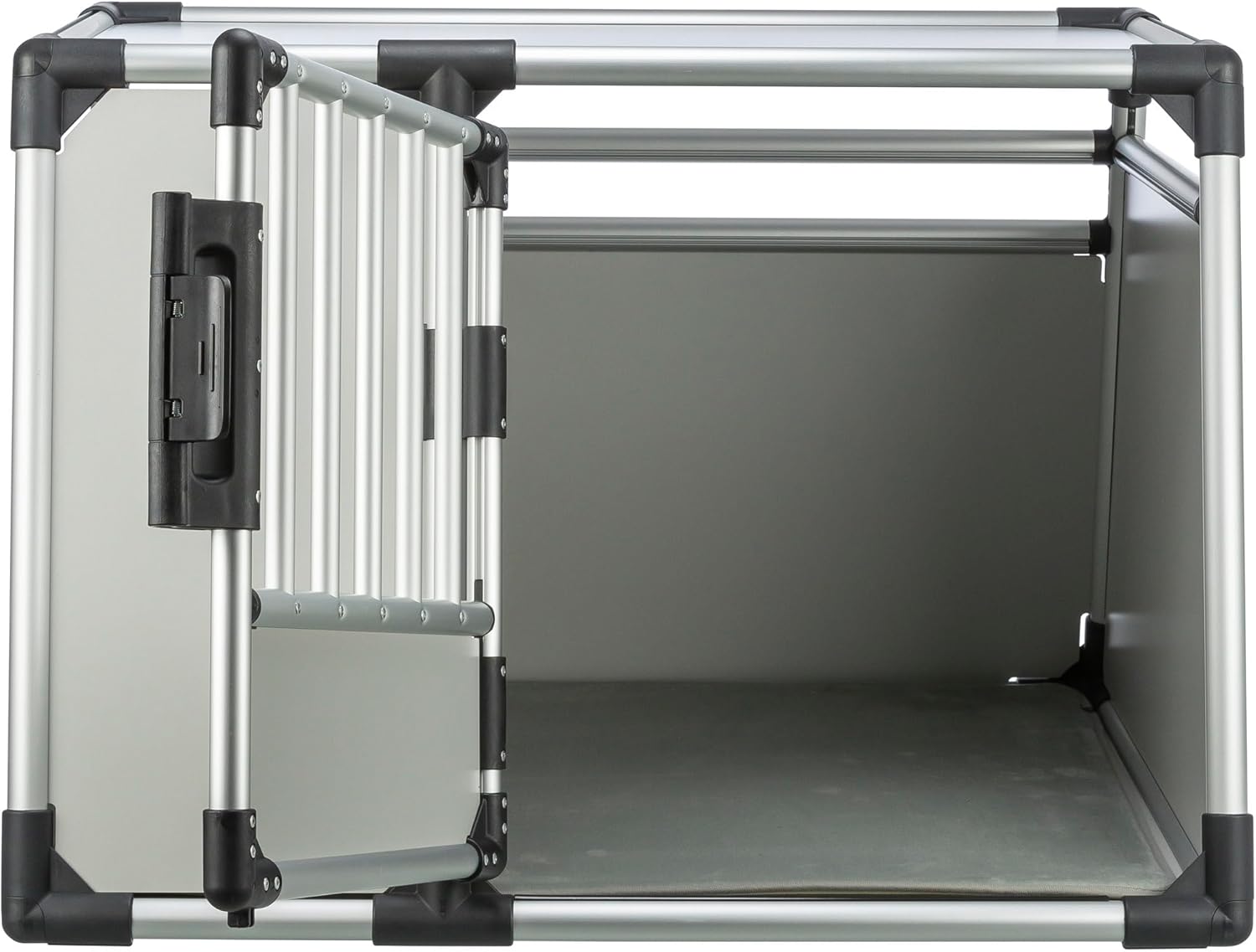 TRIXIE Hunde-Transportbox, Aluminium, L: 92 x 64 x 78 cm, grafit, rutschfste Liegematte, Klettleiste am Boden, Sicherheitsverschluss, stabil und geruscharm, hochgeschlossene Wnde - 39338