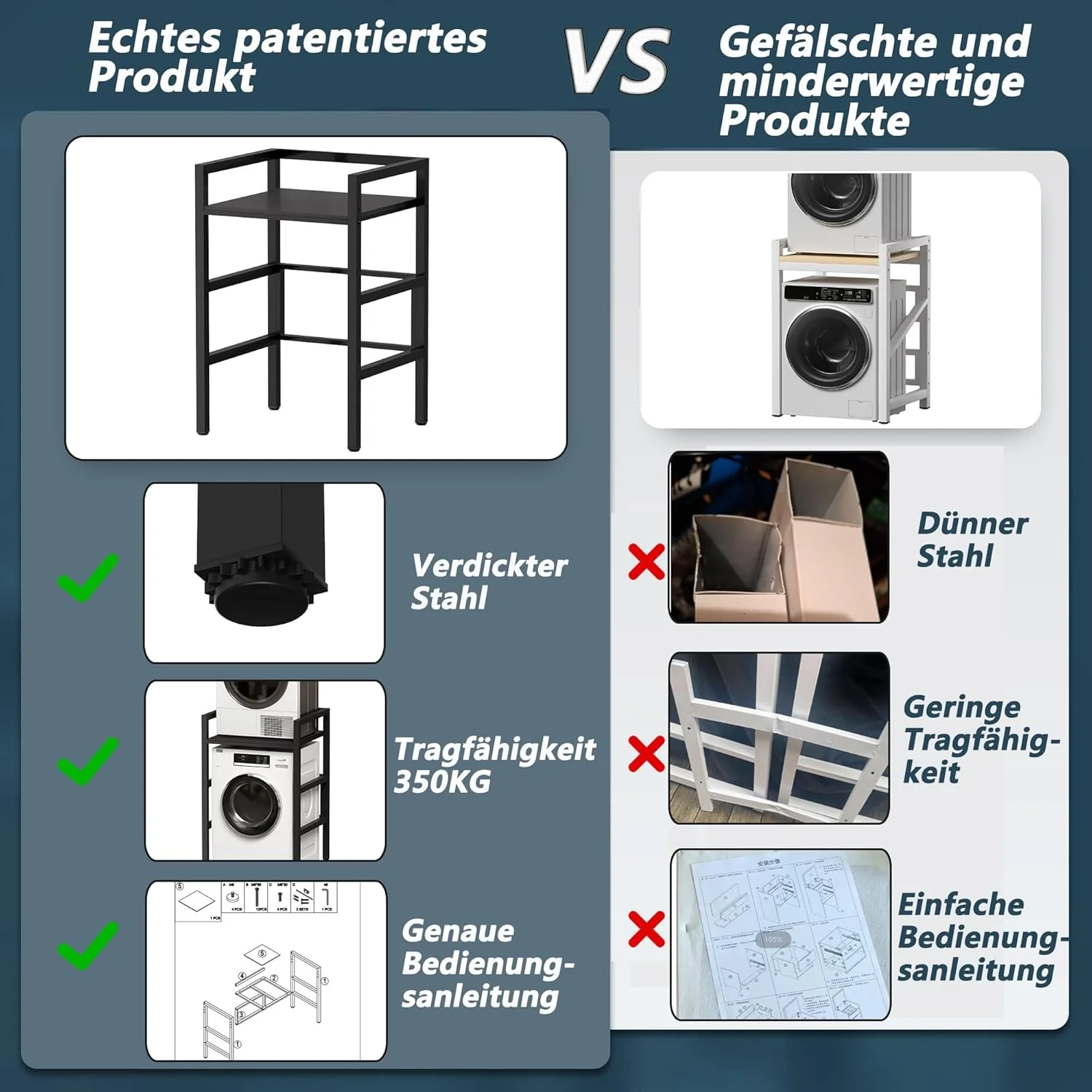 MSFE Regal ��ber Waschmaschine,H?henverstellbarer W?schetrocknerst?nder,Lagerregal ��ber der Waschmaschine, Tragf?higkeit 350 kg,f��r Waschmaschine und Trockner,73 * 64 * 110cm,Patentiertes Produkt