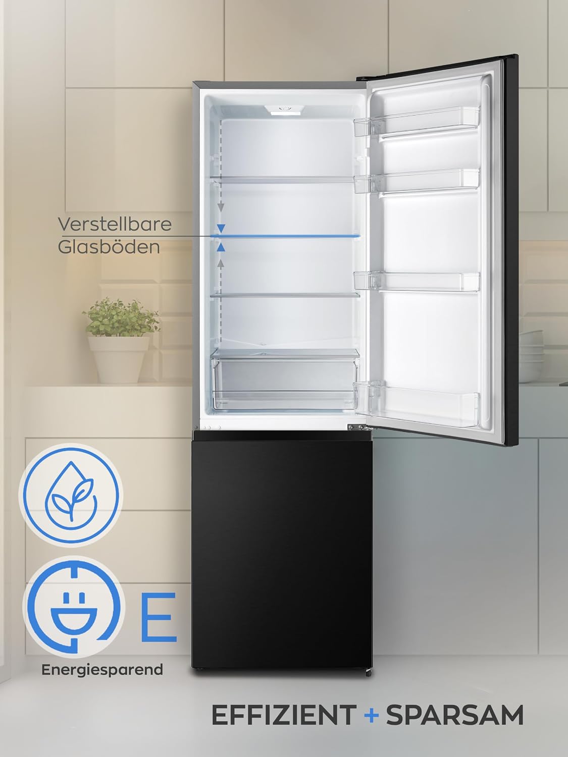Heinrich´s Kühlgefrierkombination 269 Liter, Kühlvolumen 198L, Gefrierfach 71L,LED Beleuchtung,Kühlschrank Türanschlag wechselbar, leise 39dB,große Tiefkühlboxen, 7 Temperaturstufen, (inox-schwarz)
