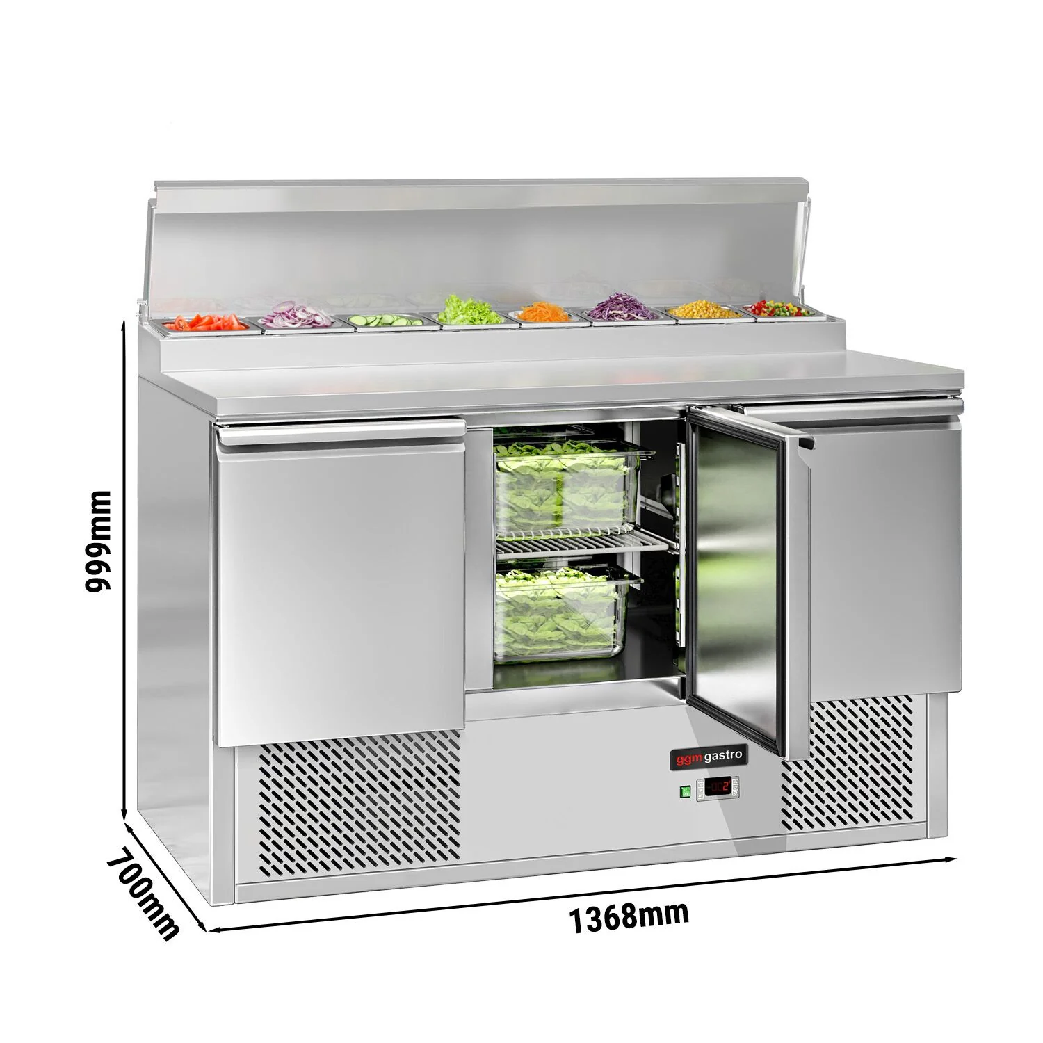 Saladette ECO - 1368x700 mm - 3 dører - med lokk - for 8x GN 1/6 beholdere