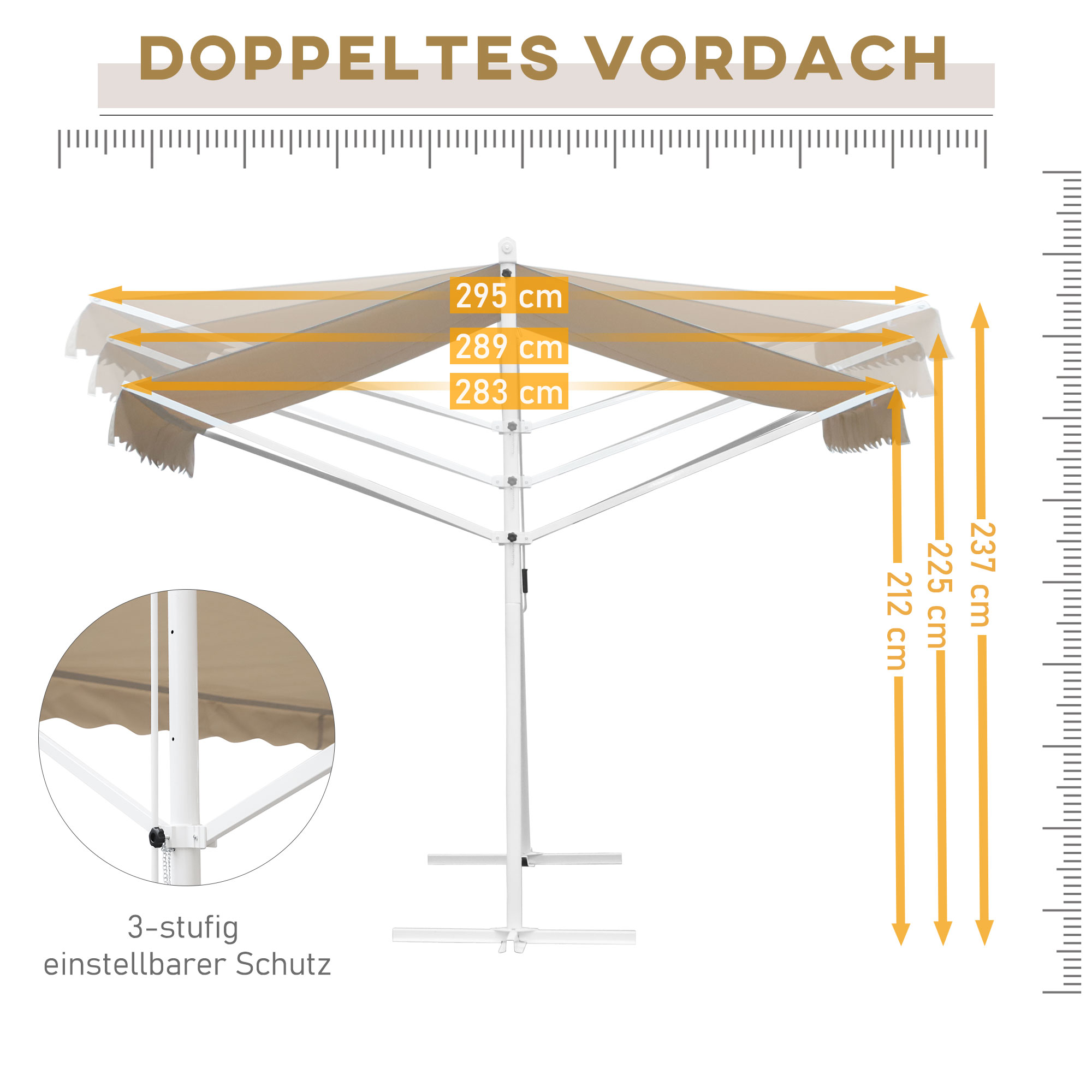 Staande luifel met knikarm tuinluifel luifel zwengel cr��me 2,95 x 2,94 m