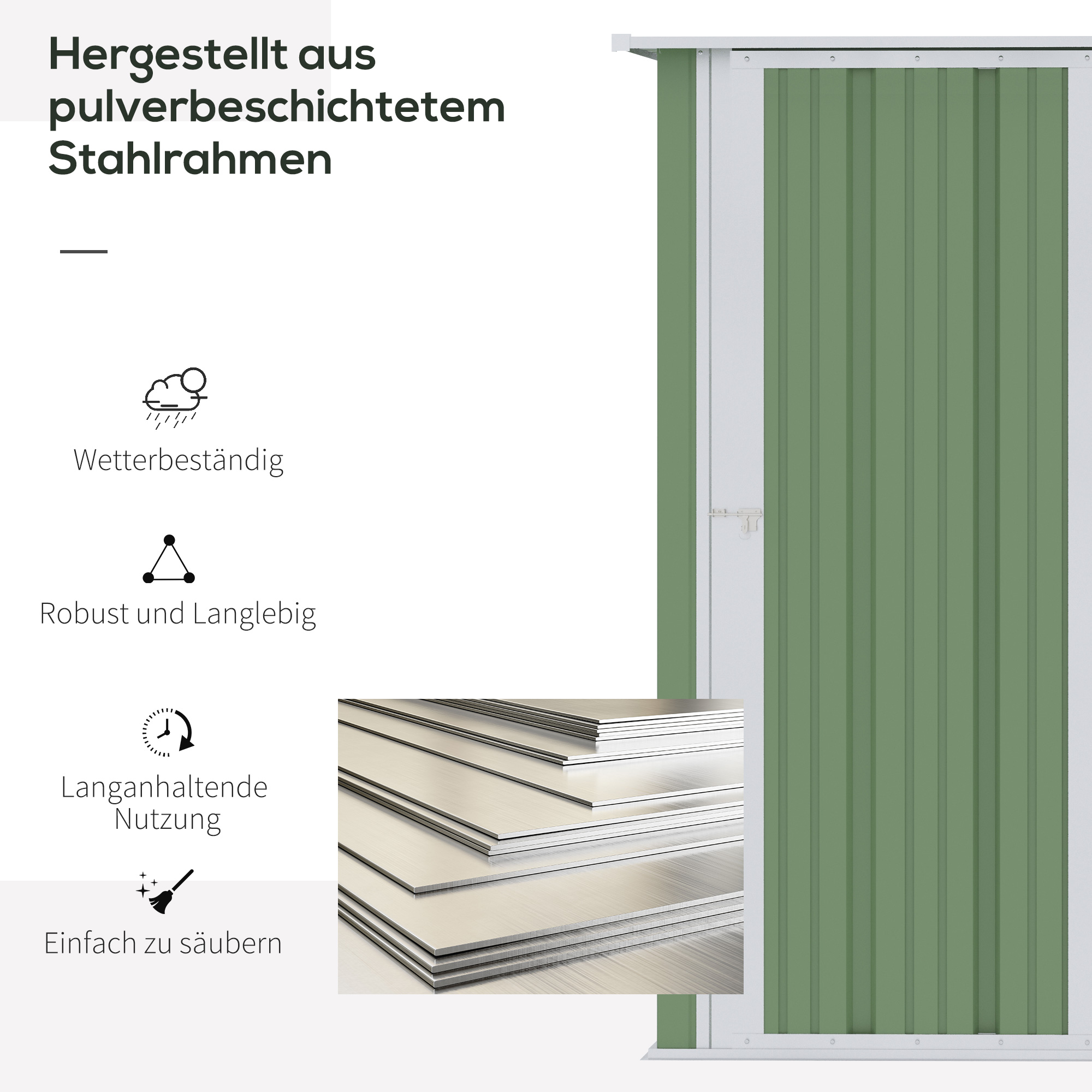 tuinhuisje met deur staal groen 142 x 84 x 189 cm