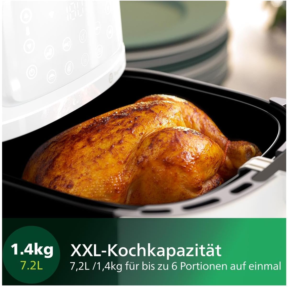 Airfryer 5000-Serie XXL, 7,2L (1,4Kg) - 6 Portionen, 16-in-1 Airfryer, Wifi verbunden, 90% weniger Fett mit Rapid Air Technologie, HomeID App, Weiß(HD9285/00)