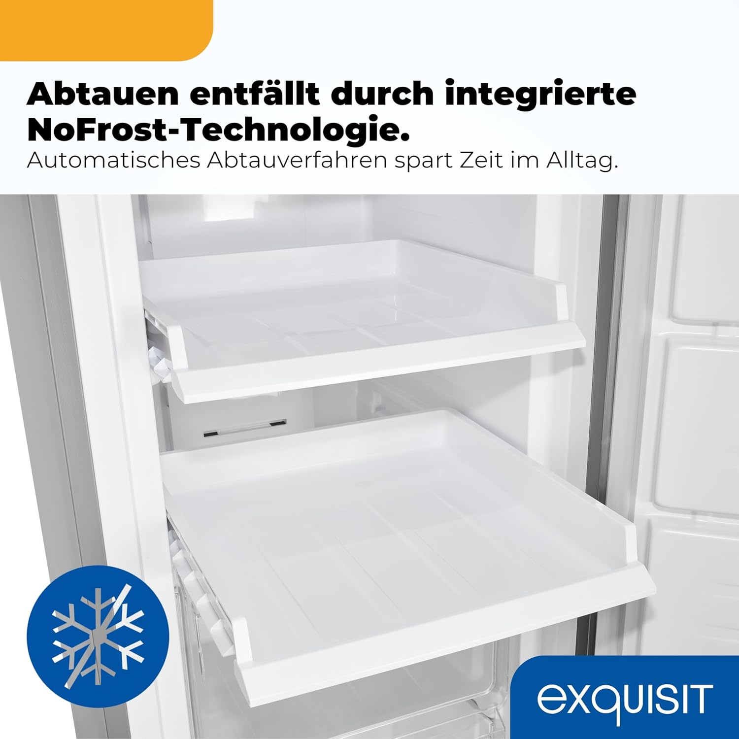Exquisit Gefrierschrank 204 l Nutzinhalt, Energieklasse E, 39 dB(A) NoFrost, Schnellgefrieren, elektronische Temperaturregelung, Türalarm, hohe Bauform für mehr Stauraum GS5271-NF-H-040E weiss