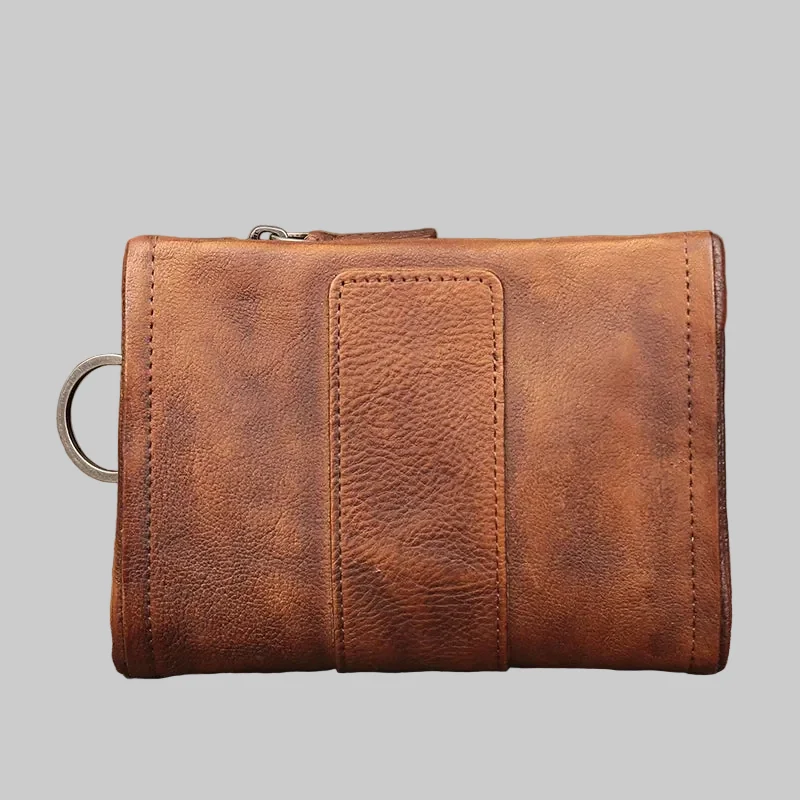 Retro Full Grain Zipper Short Leather Wallet