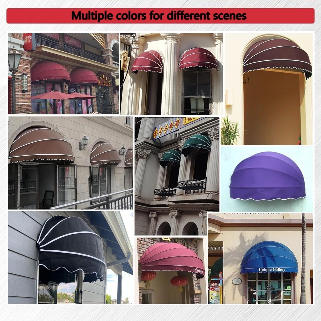 Gebogener einziehbarer Kuppelschirm für Fenster und Türen, 100 cm, blauer Baldachin, Klapprahmen für Terrasse, Outdoor, Sonnenschutz, ideal für Veranden und Räume