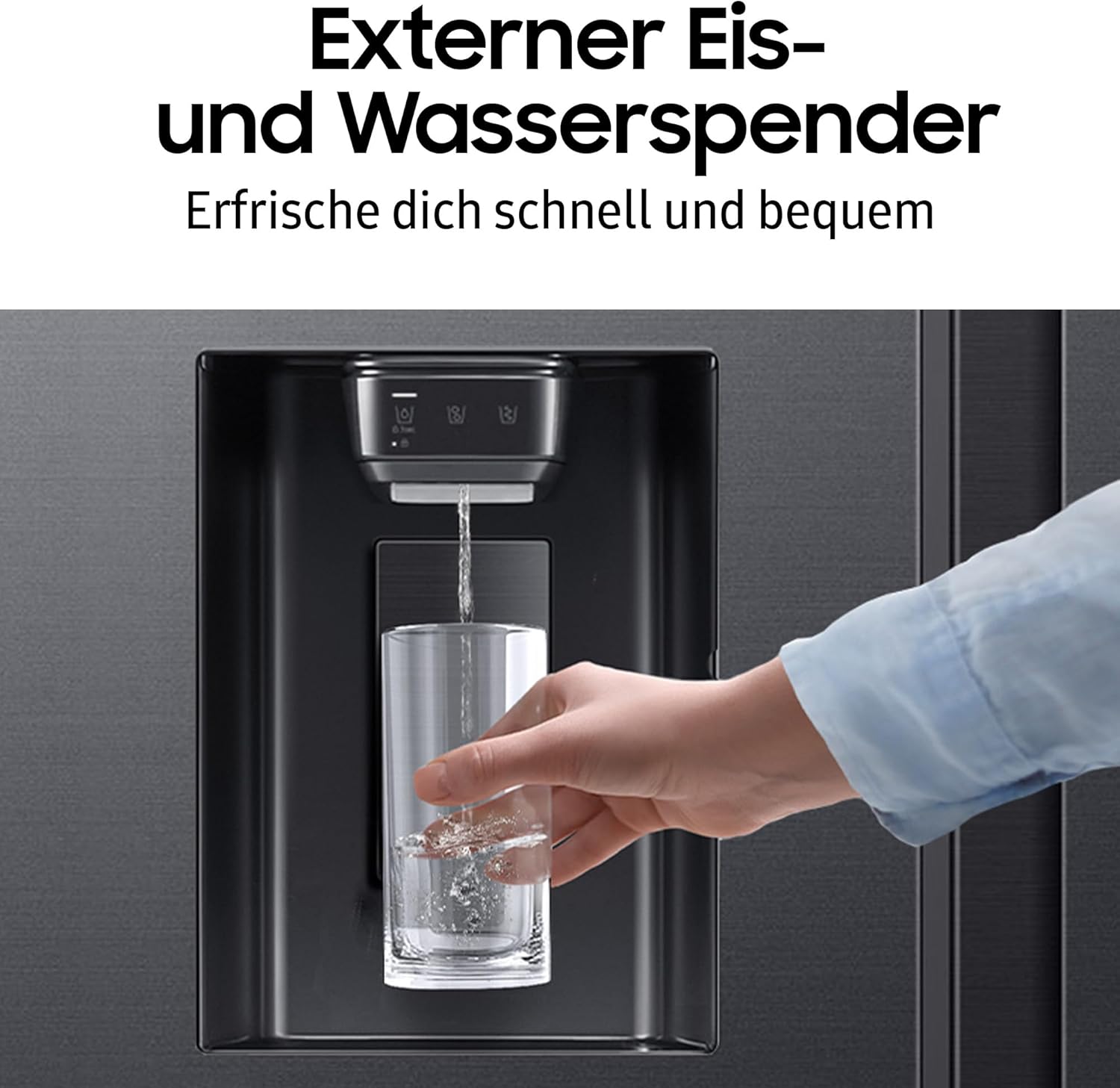 Samsung RS70F65KDFEF Side-by-Side Kühl-Gefrierkombination, AI Kühlschrank mit Gefrierfach, 178 cm, 640 l, Eis-/Wasserspender mit Wassertank, AI Energy Mode, Metal Cooling, Black Steel