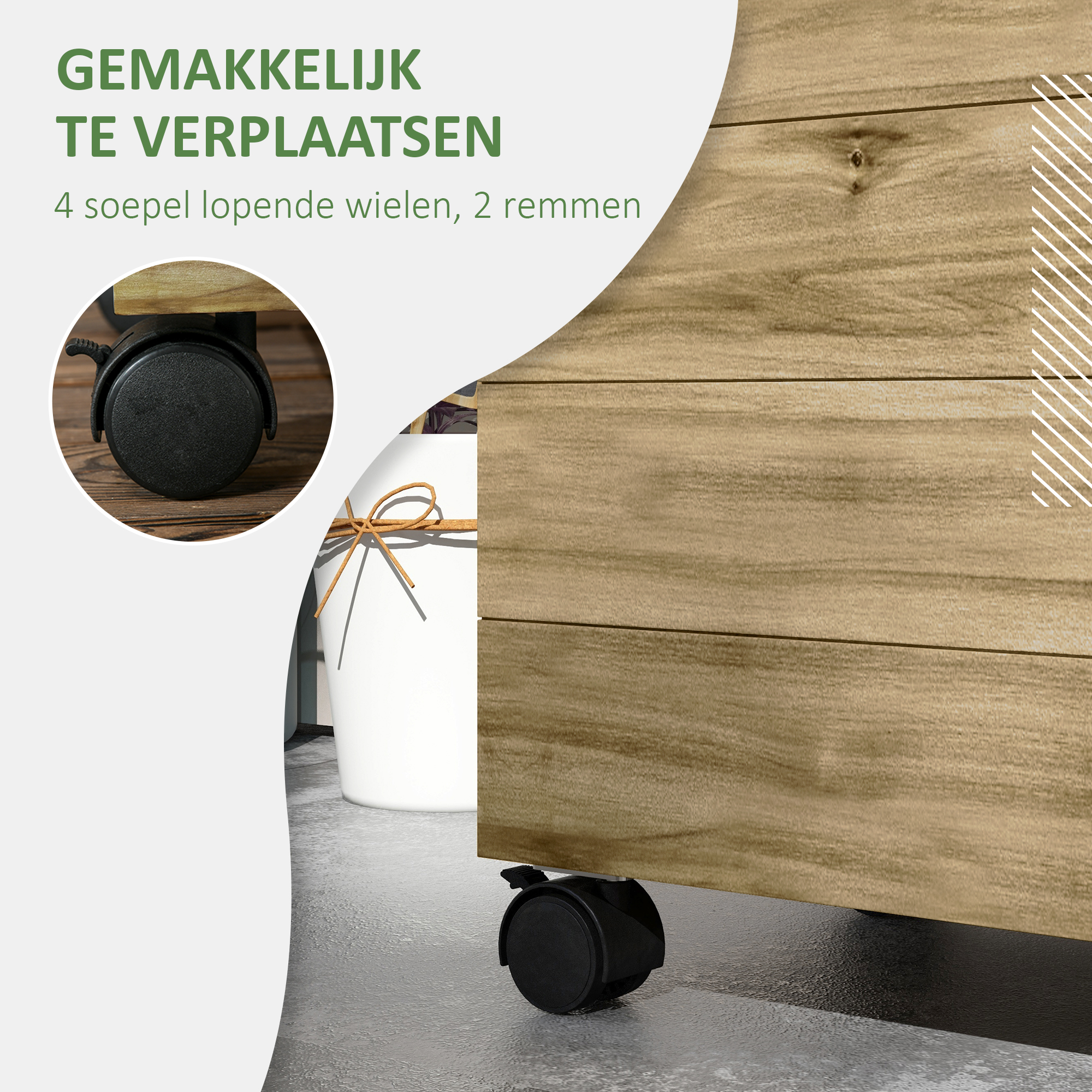 Outsunny Plantenbak met Traliewerk, 4 Wielen, Natuurlijk Hout, Weerbestendige Lak, 76 x 30 x 155 cm