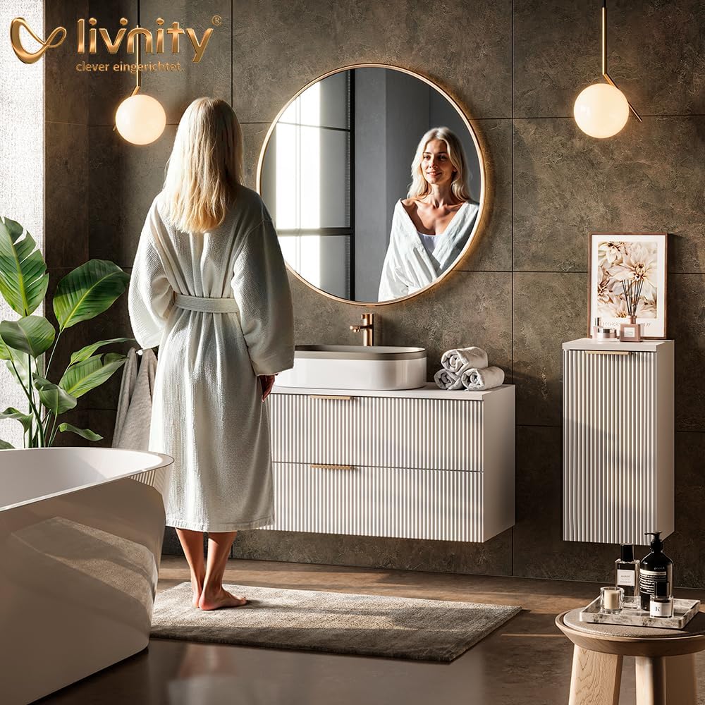 Livinity Badmöbel-Set Ronco, Anthrazit Hochglanz, 5 Teile
