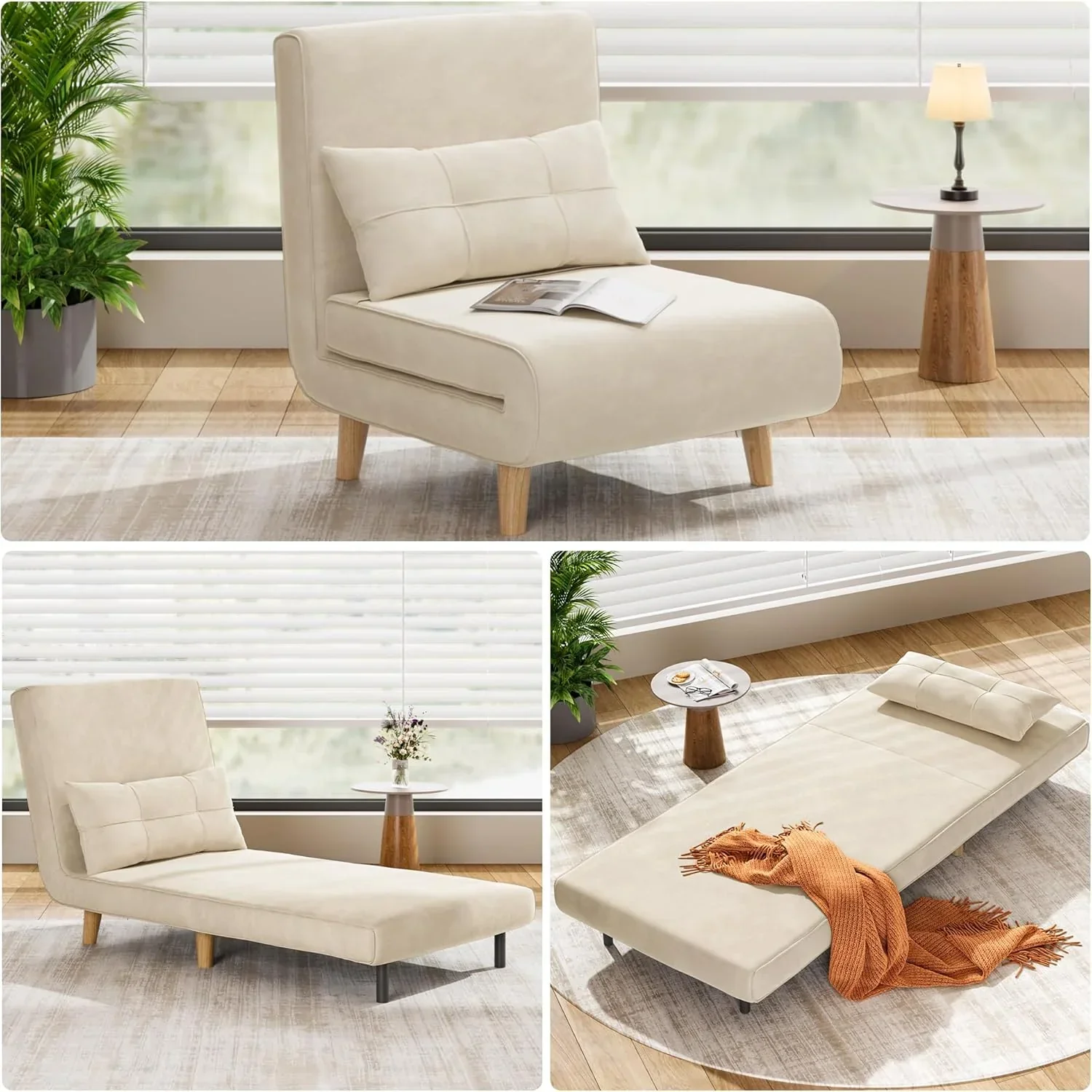 3-in-1 sleeper chair bed convertible chair bed futon sofa with adjustable backrest