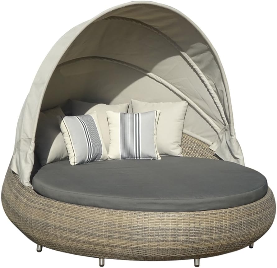 Dehner Sun-Lounger Florida, rund, ca. 220 x 160 x 159 cm, Aluminium/Polyrattan, braun/grau