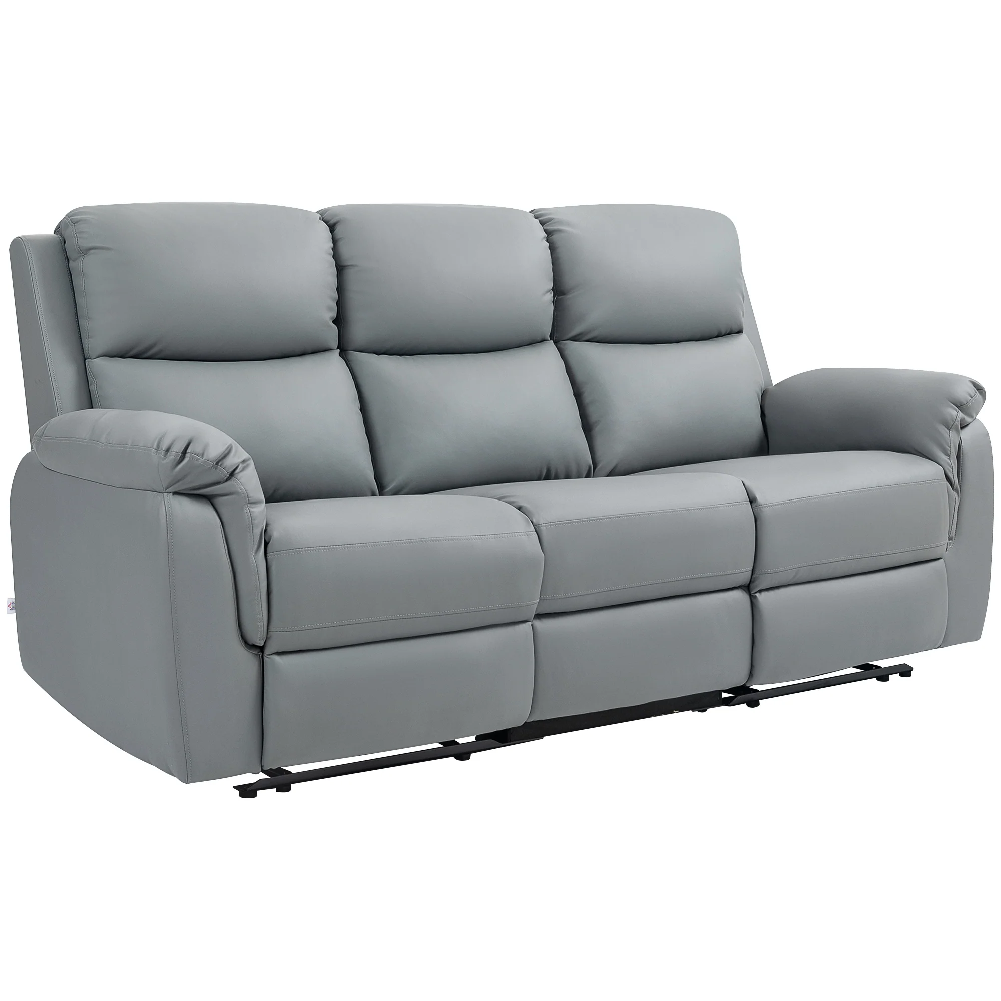 HOMCOM 3-zits Sofa, Links en Rechts Leunend, Aanpasbare Voetsteun, Kunstleder, Voor Woonkamer, Donkergrijs