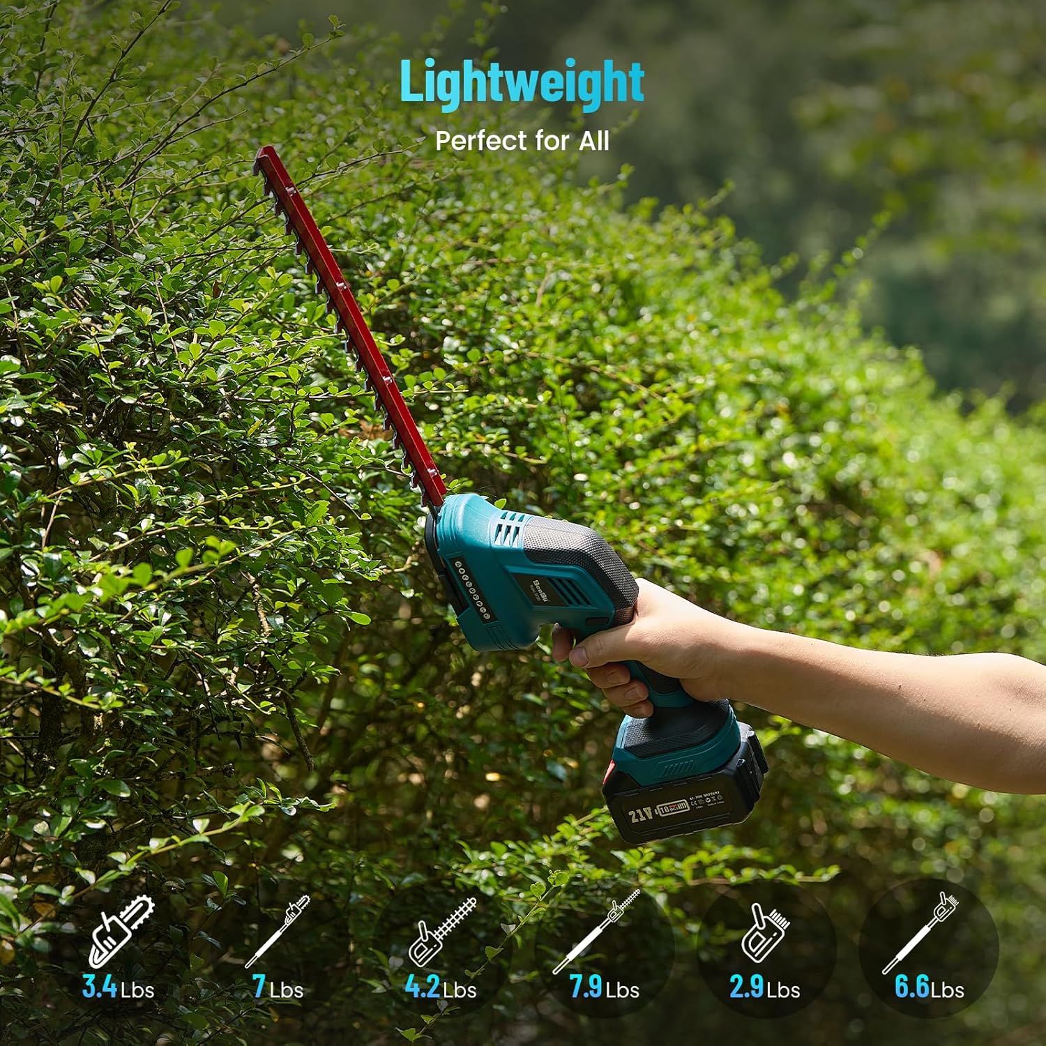Seesii 6-in-1 Mini Kettensäge & Akku Heckenschere Set, mit 2 * 4000mAh Akkus, Hochentaster mit Teleskopstange, Maximale Reichweite bis zu 4,57m, Geeignet für Gartenpflege und zum Holzfällen