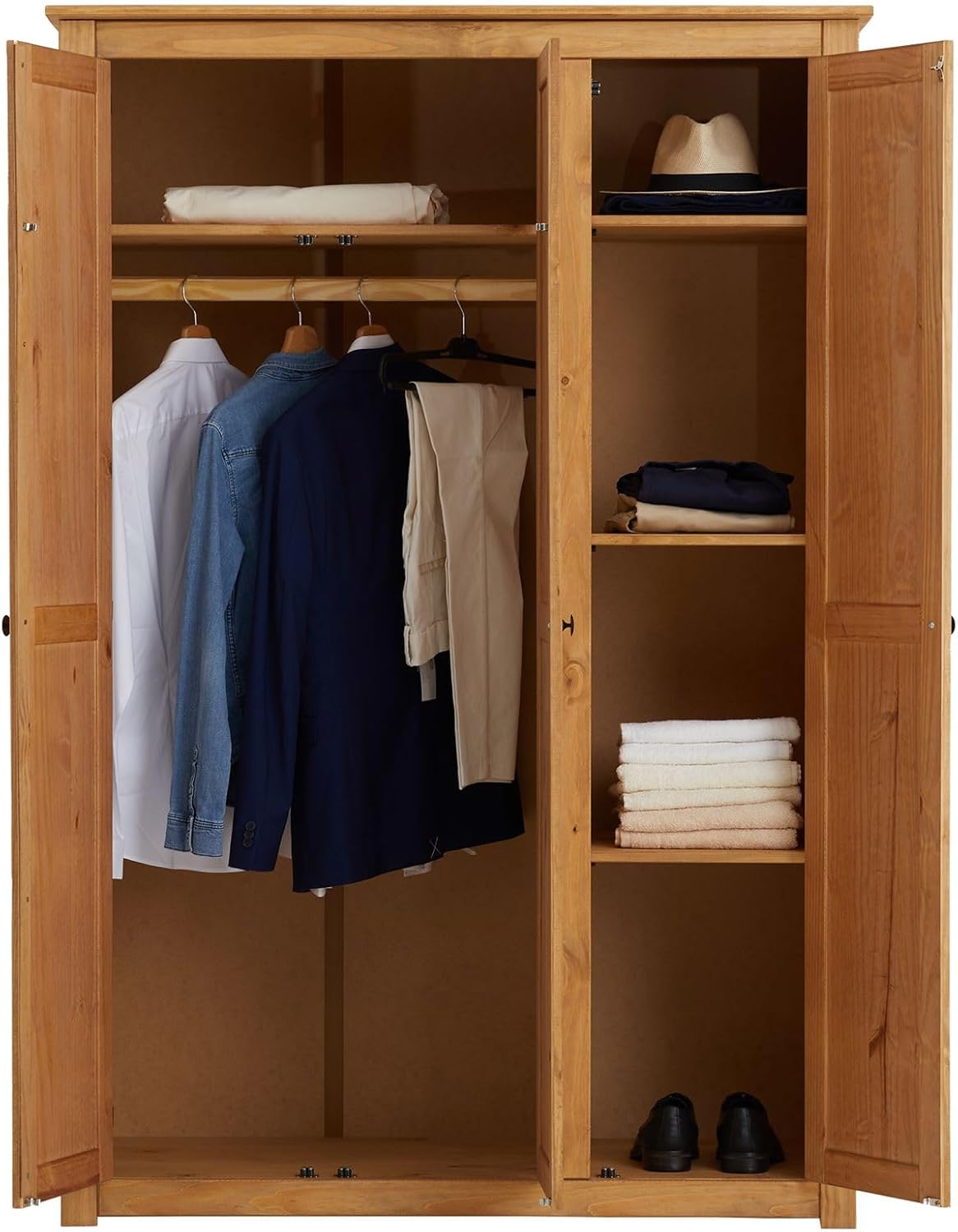 IDIMEX Kleiderschrank CANCUN - Massiver 3-türiger Schlafzimmerschrank, Kiefer, gebeizt/gewachst