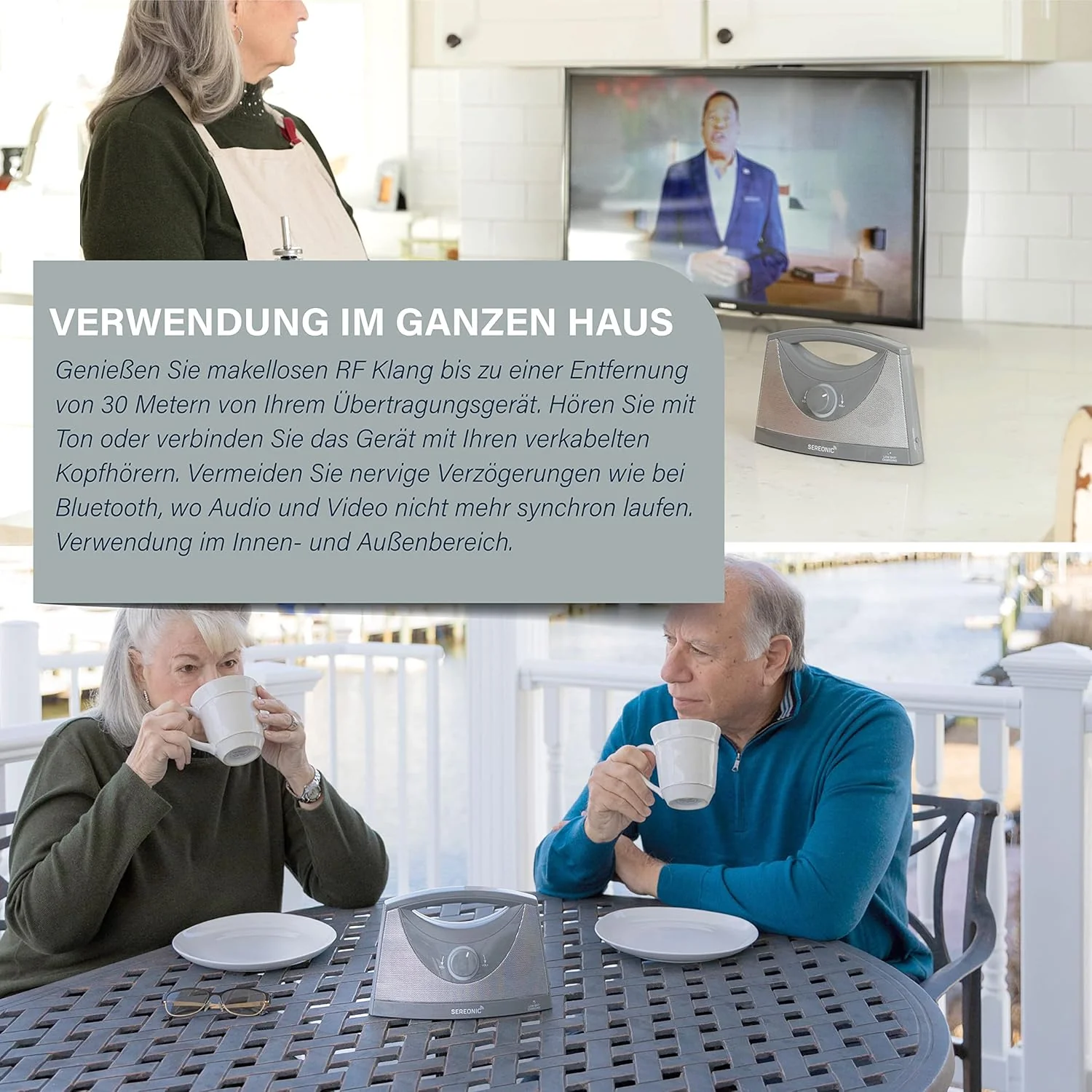 SEREONIC Draagbare Draadloze TV Luidsprekers voor Smart TV �C Ideale Luidspreker voor Televisies zonder Dreunend Geluid �C Draadloze TV Luidspreker voor Slechthorenden en Senioren �C Bereik 30 m