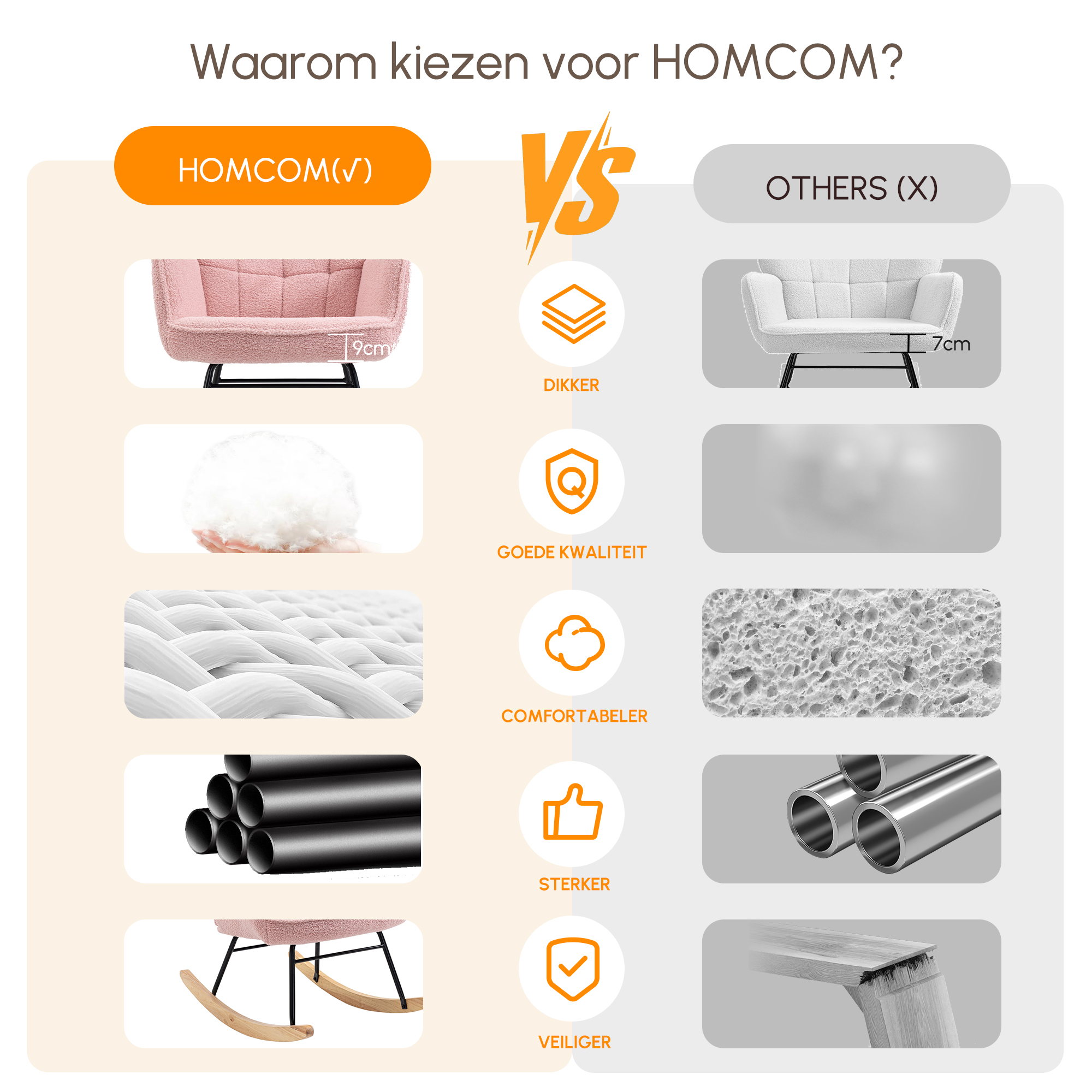 Schommelstoel in retro design, relaxfauteuil, massief hout, roze
