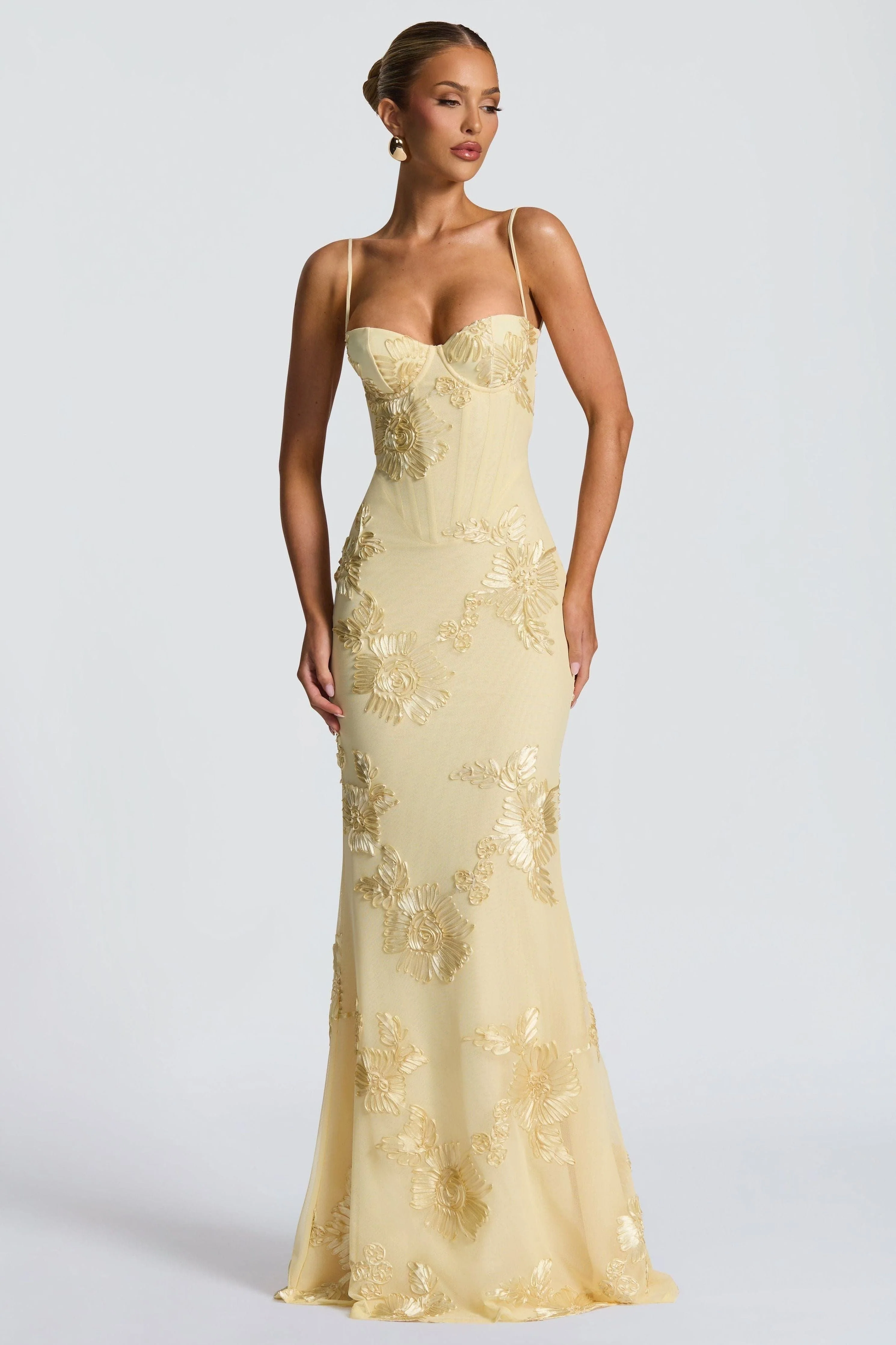 Florales Maxi-Abendkleid mit Applikationen und Herzausschnitt f��r Damen