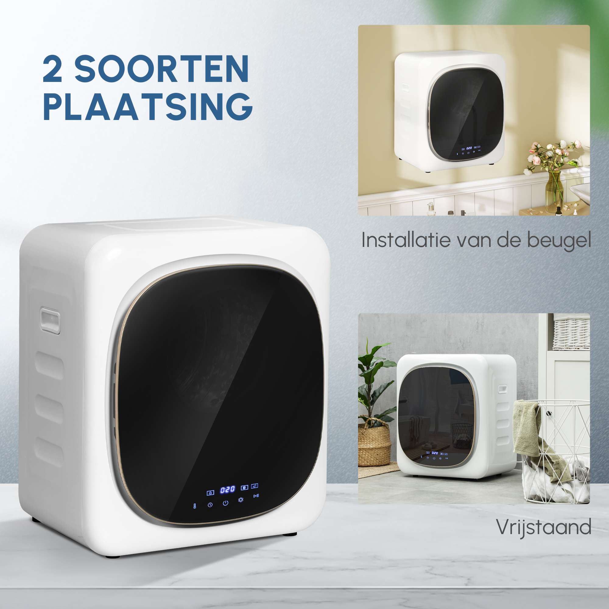 Wasdroger met UV-Desinfectie, Compact Ontwerp, 4 kg Capaciteit, Roestvrijstaal, Wit