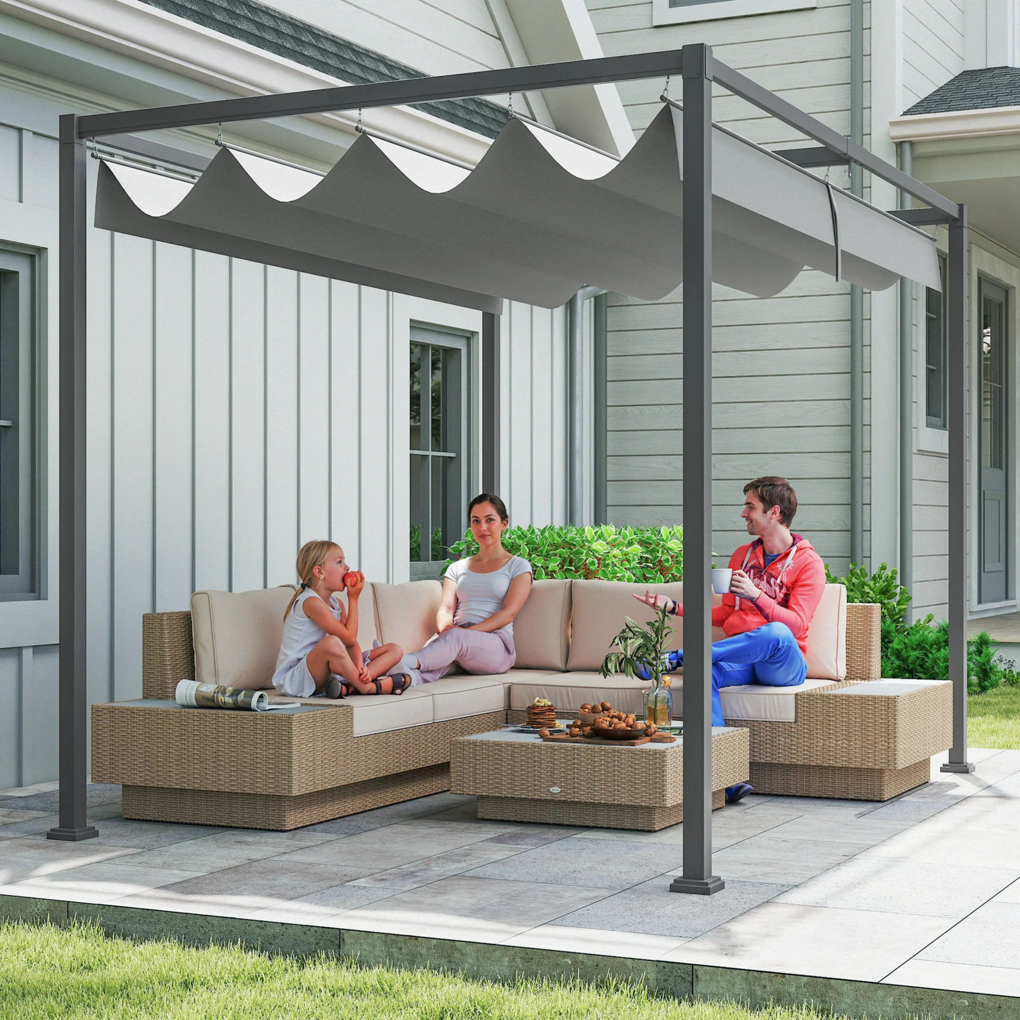Outsunny Pergola Zonwering 300x200 cm, UV- en Waterbestendig, Grijs