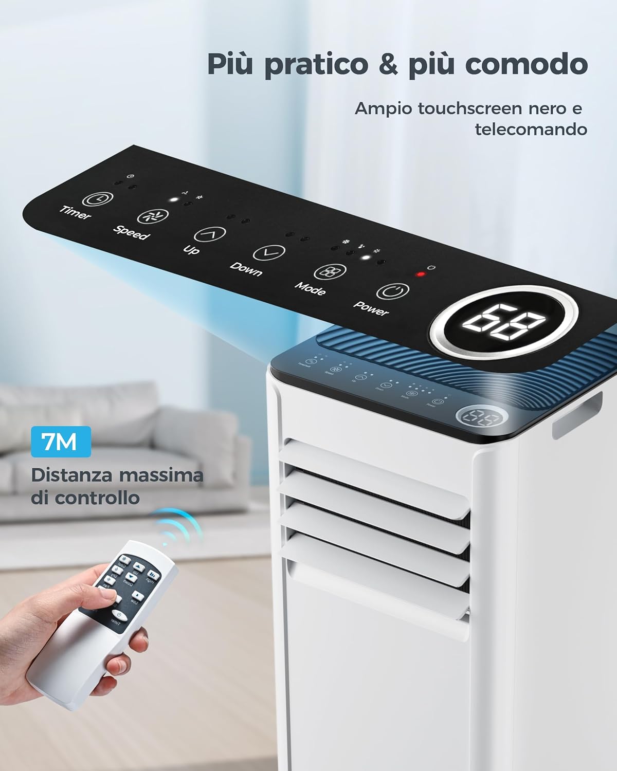Mobile Klimaanlage 9000 BTU mit Abluftschlauch | 4-in-1 Mobiles Klimagerät | Leiser Betrieb