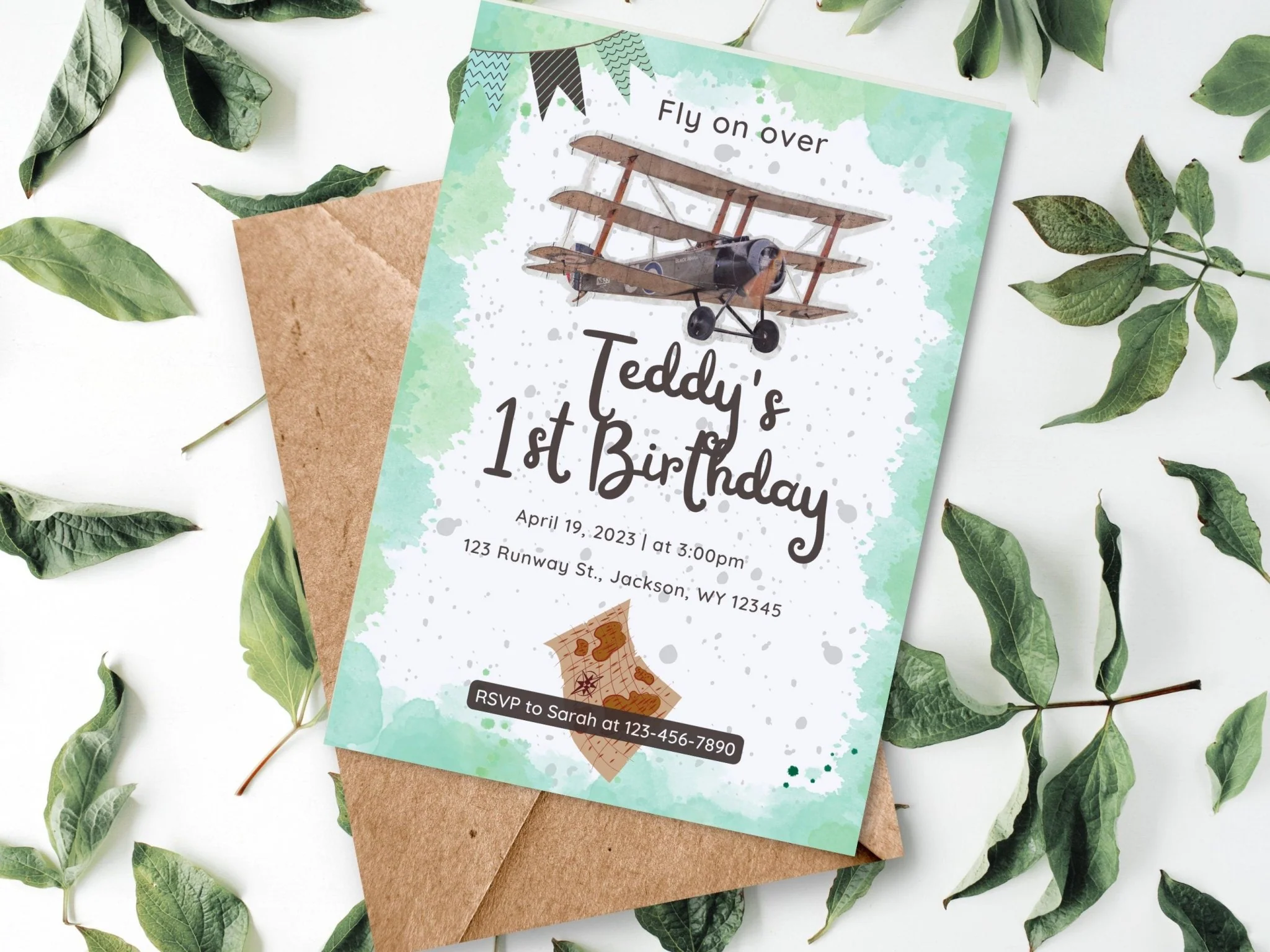 Airplane Birthday Invitation, Explorer Birthday Party, Baby Boy Birthday Theme, Children's Old Fashion Airplane Birthday