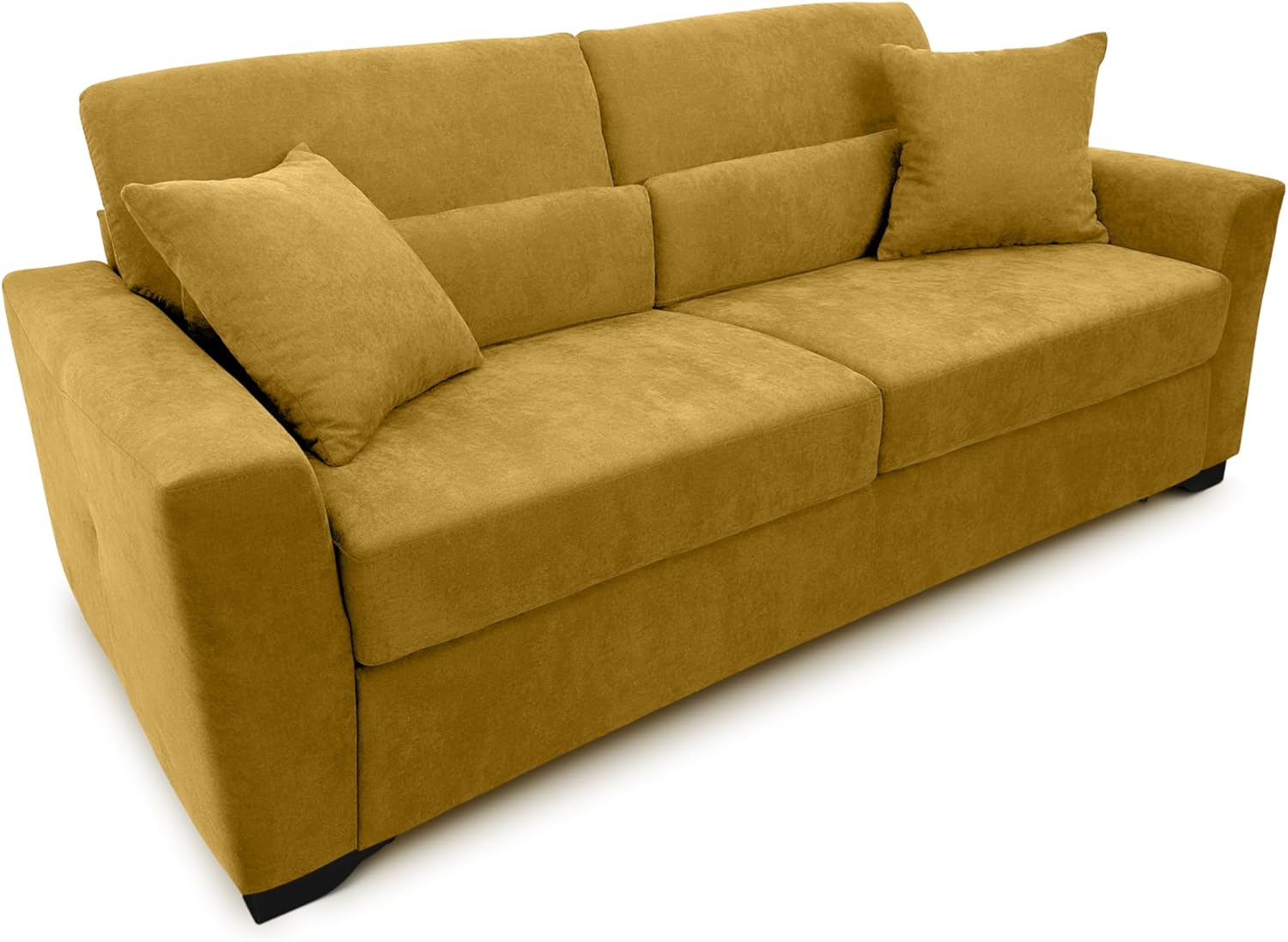 f60 Sofa mit Schlaffunktion - 3 Sitzer Schlafsofa und Klappsofa mit hochwertiger Kaltschaummatratze & CATAS Bettgestell - Schlafcouch mit Bettfunktion gelb (Honey Melon)