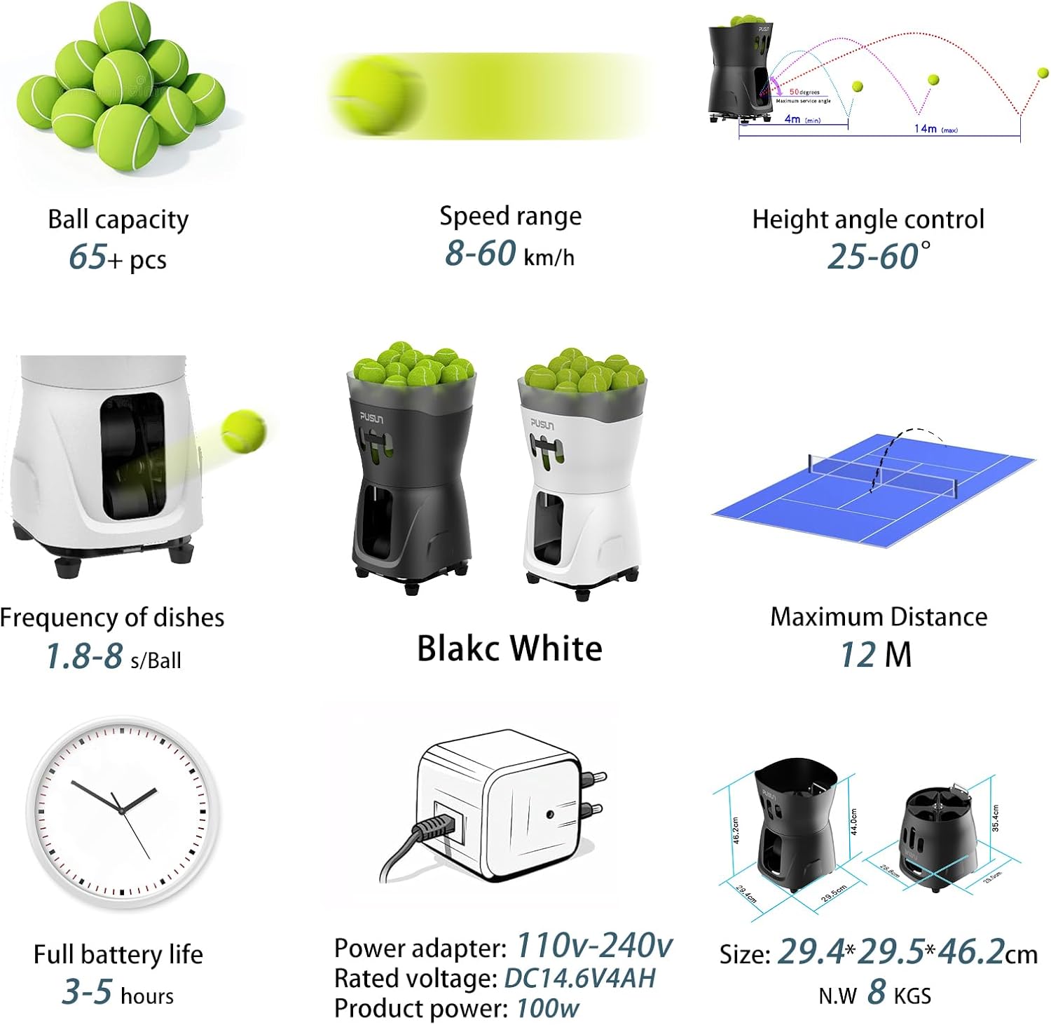 PT-Mini Pro Tennisballmaschine – Professioneller automatischer Ballwerfer mit Fernbedienung, Smart-App-Steuerung, 65+ Ball-Hopper, batteriebetrieben, Tennis-Übungsgeräte für Erwachsene und Anfänger