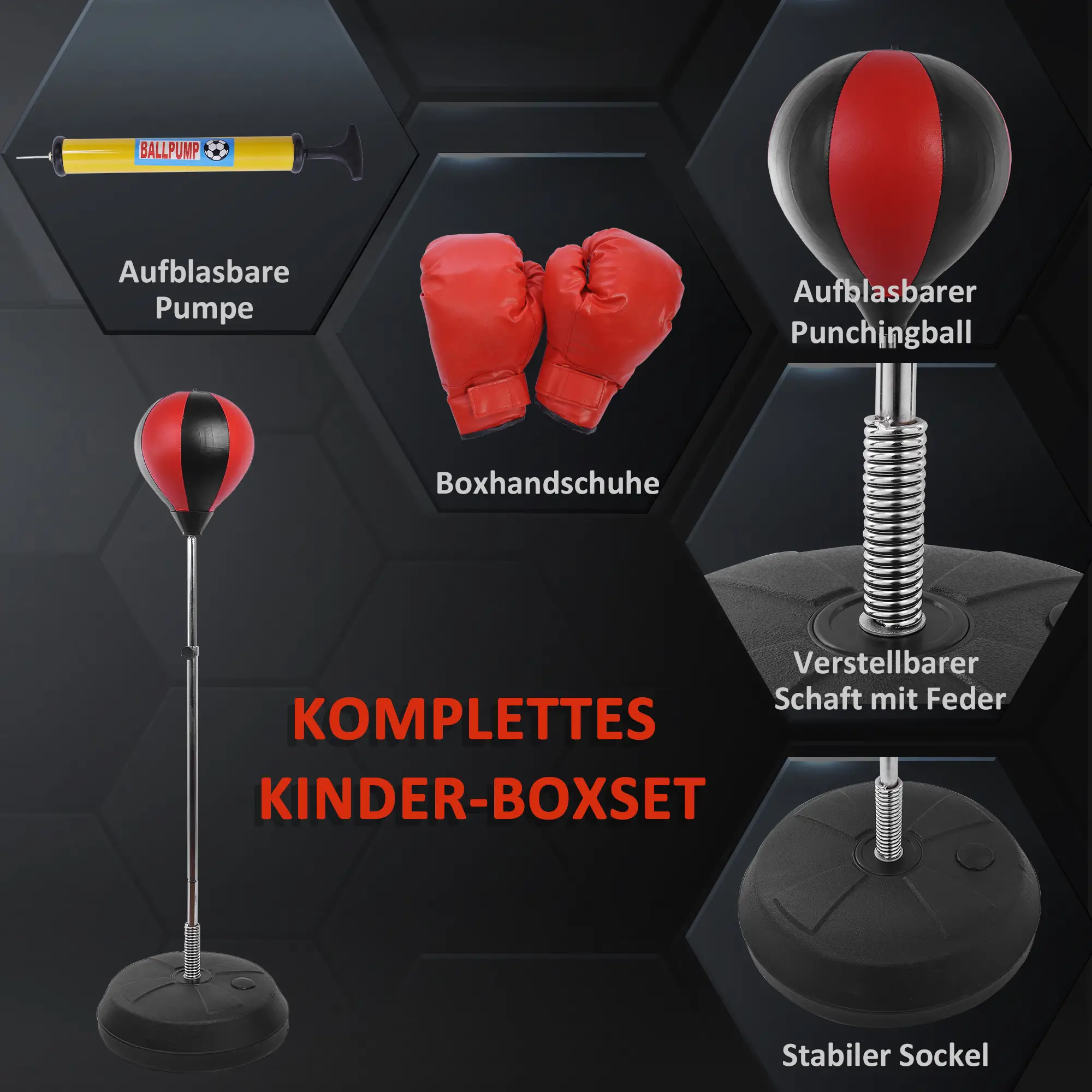 HOMCOM Boksbalset in hoogte verstelbaar incl. handschoenen pomp
