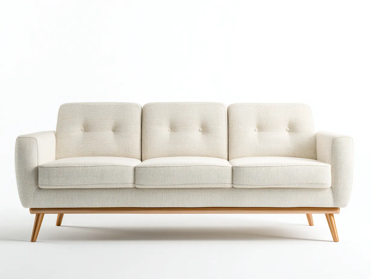 3 Sitzer Sofas-Stoff-Holz-208 x 89 x 85 cm-Beige-Skandinavischer Wohnstil