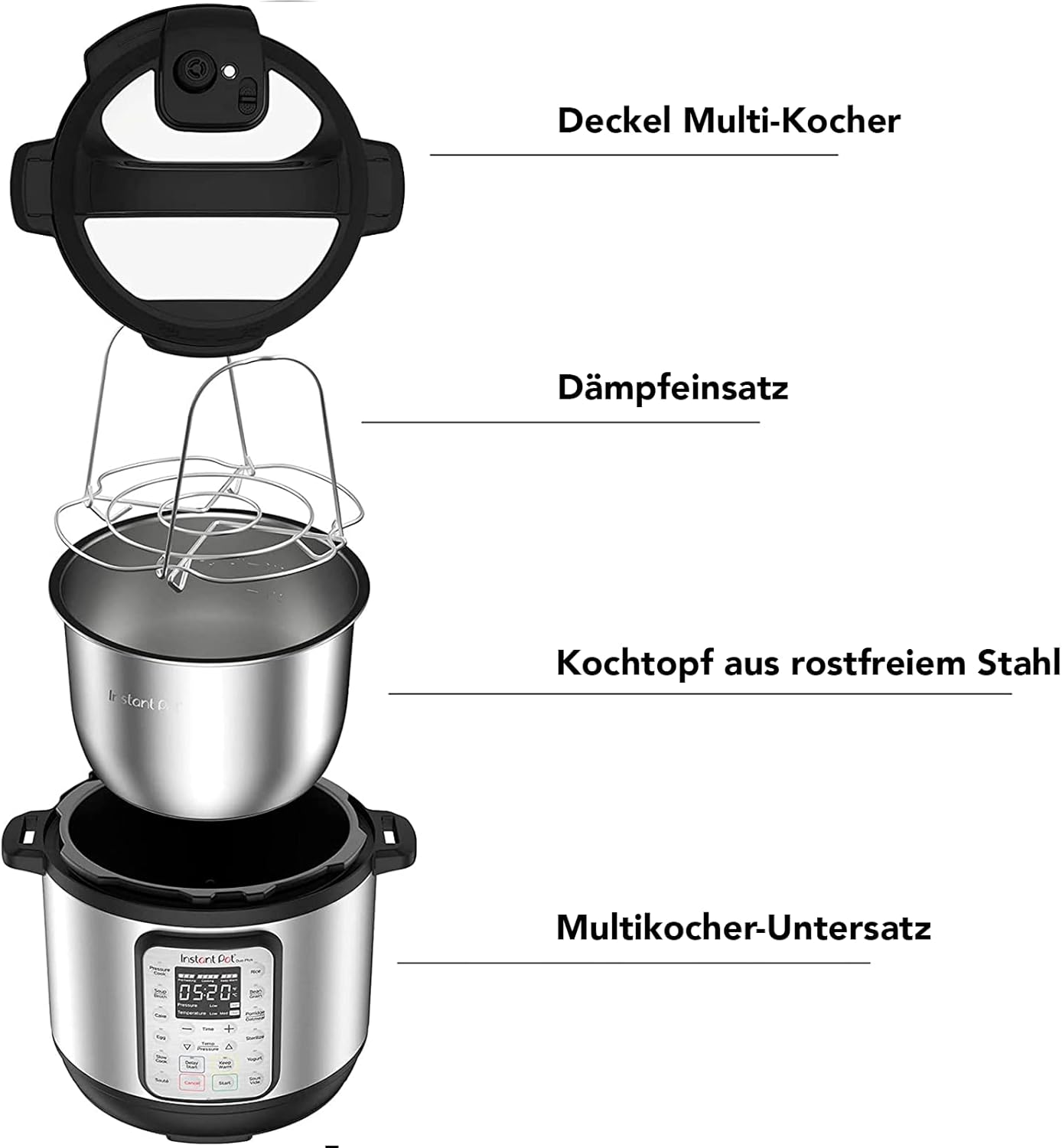 Instant Pot Pro 10-in-1-Elektro-Multikocher 1200 W, 5,7 L – Schnellkochtopf, Schongarer, Reiskocher, Dampfgarer, Sautierpfanne, Sterilisator, Joghurtbereiter, Sous Vide Gert – Schwarzer Edelstahl