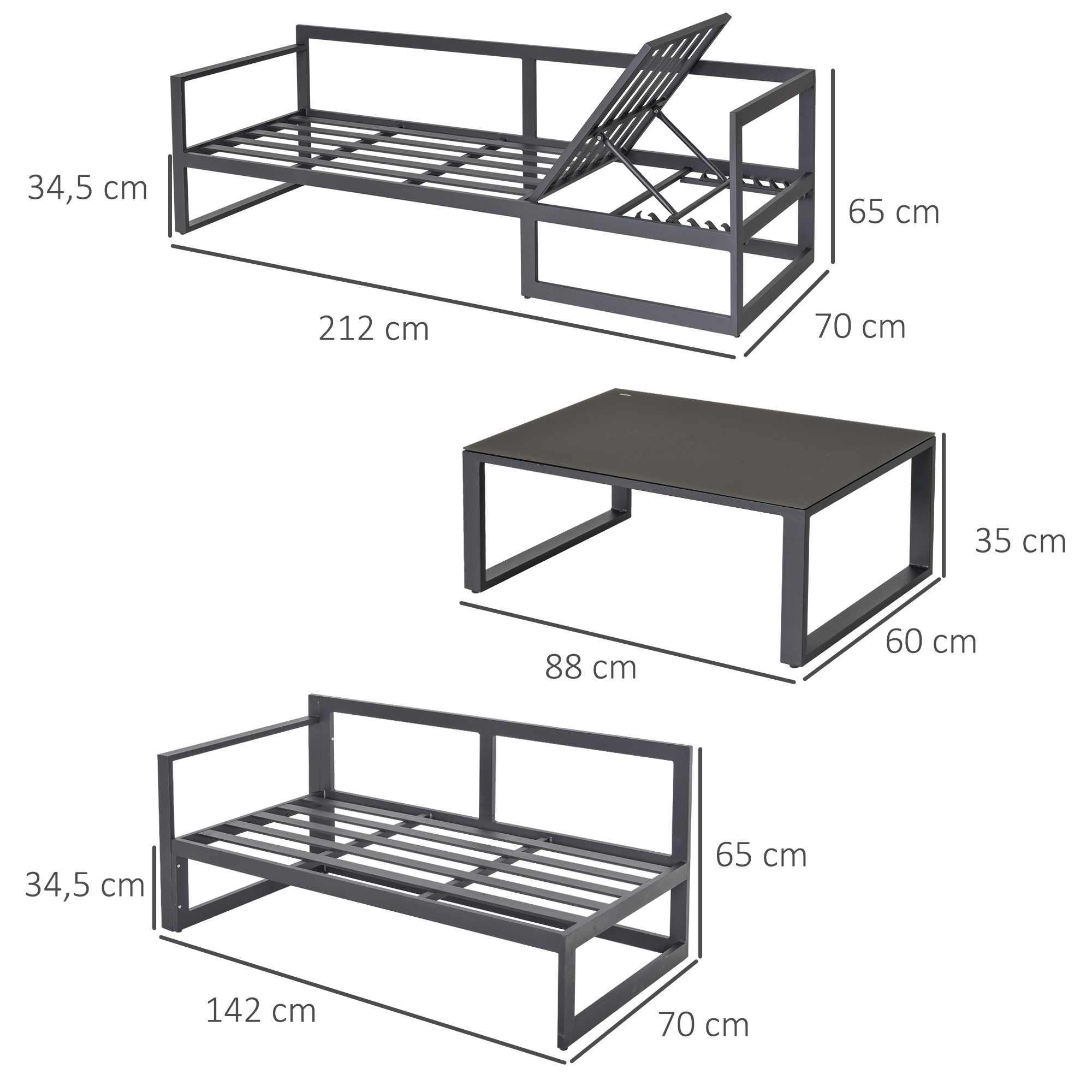 Outsunny 3-delig Tuinset
