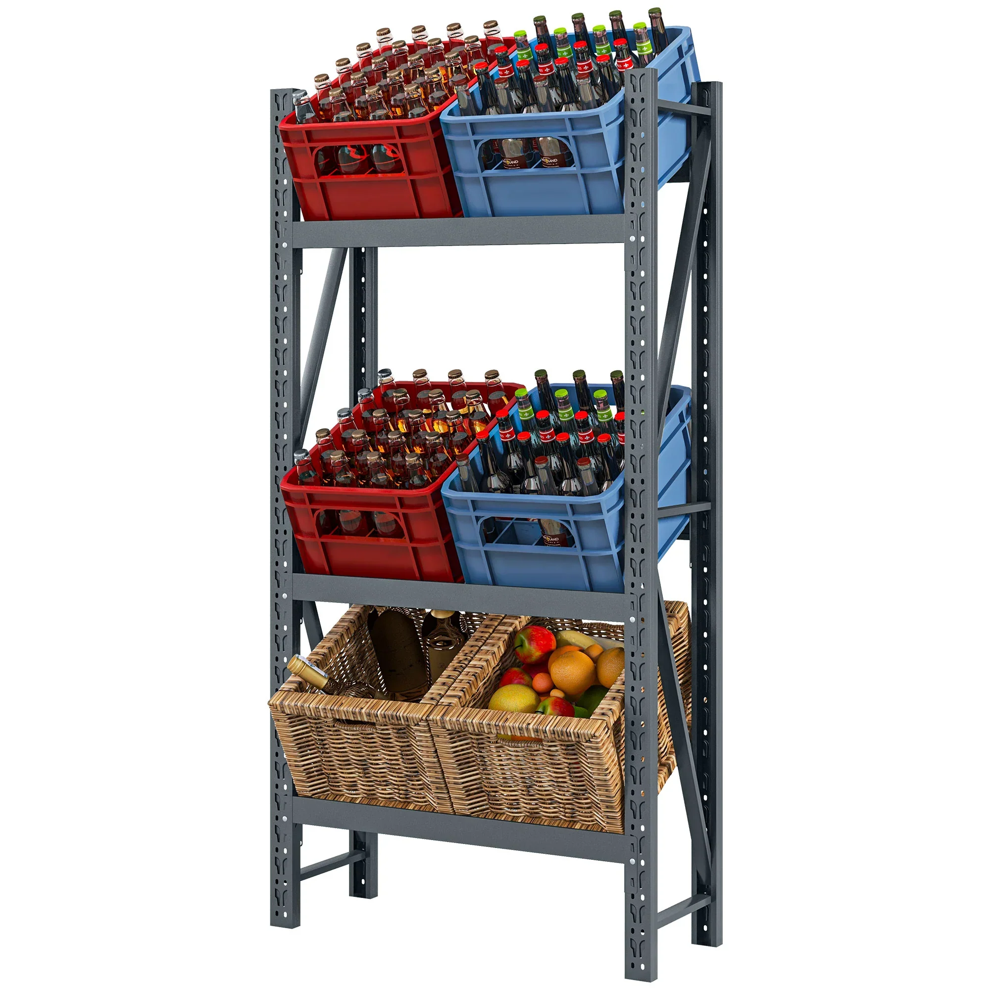 HOMCOM Drankkrattenrek voor 6 kratten �C Staal, 3 niveaus, Grijs